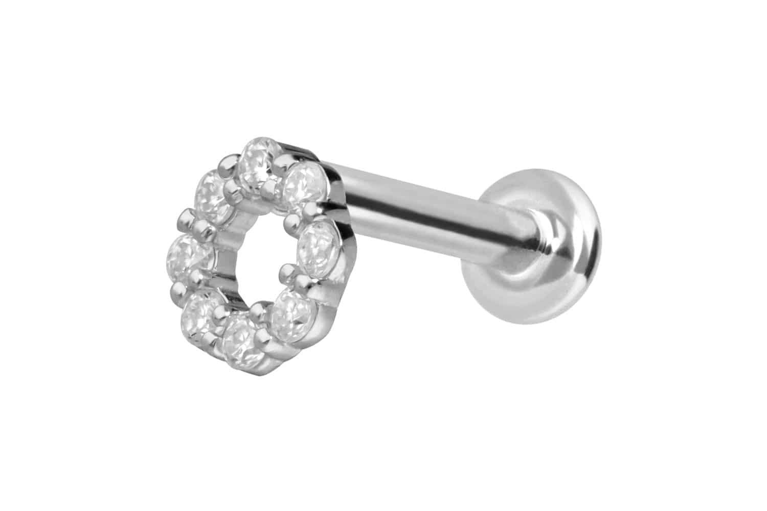 Piercing-Set 14 Karat Gold Labret mit Push Fit MOISSANIT-KREIS