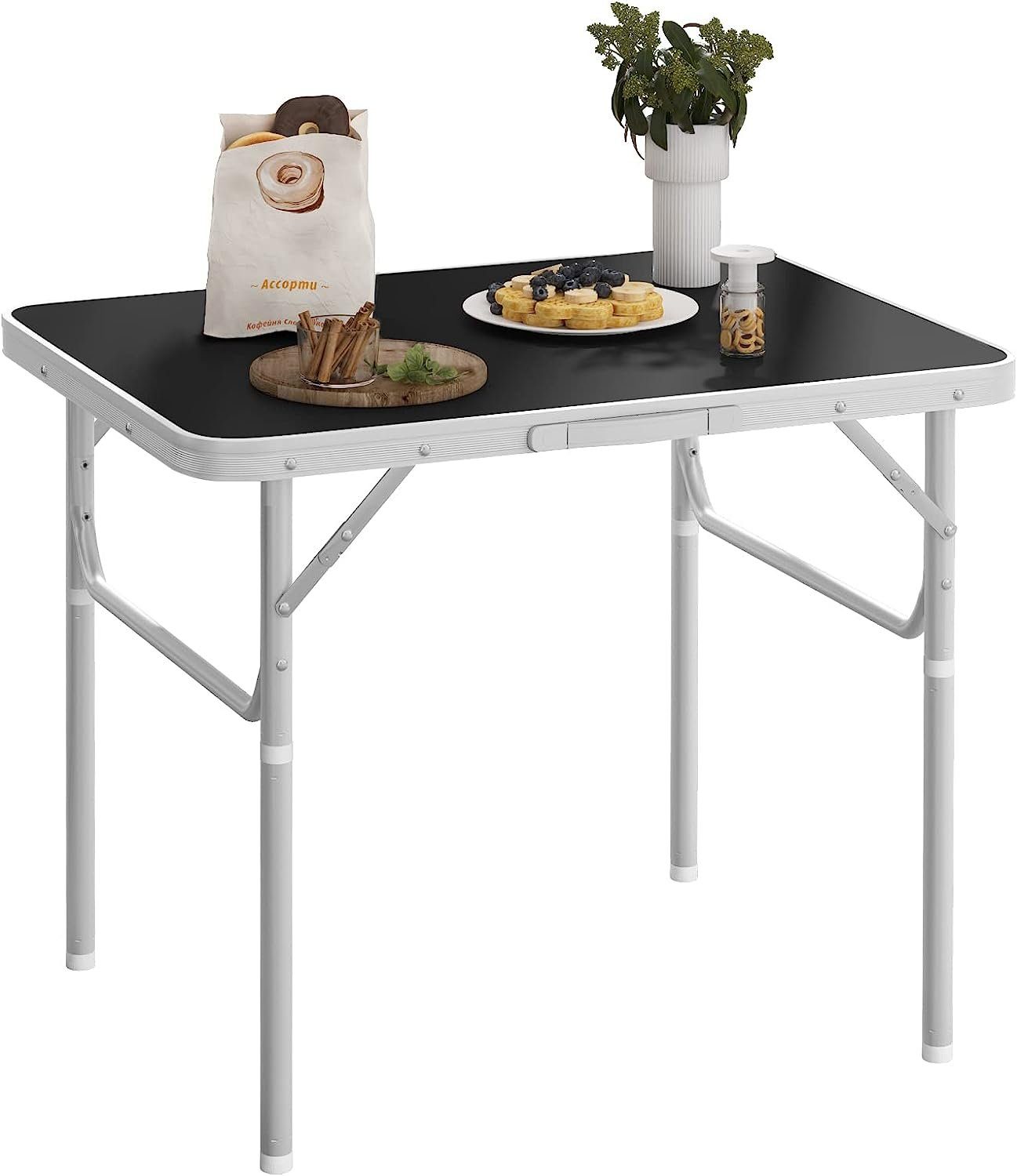 Woltu Campingtisch, Gartentisch schwarz Reisetisch aus MDF klappbar, Alu, tragbar