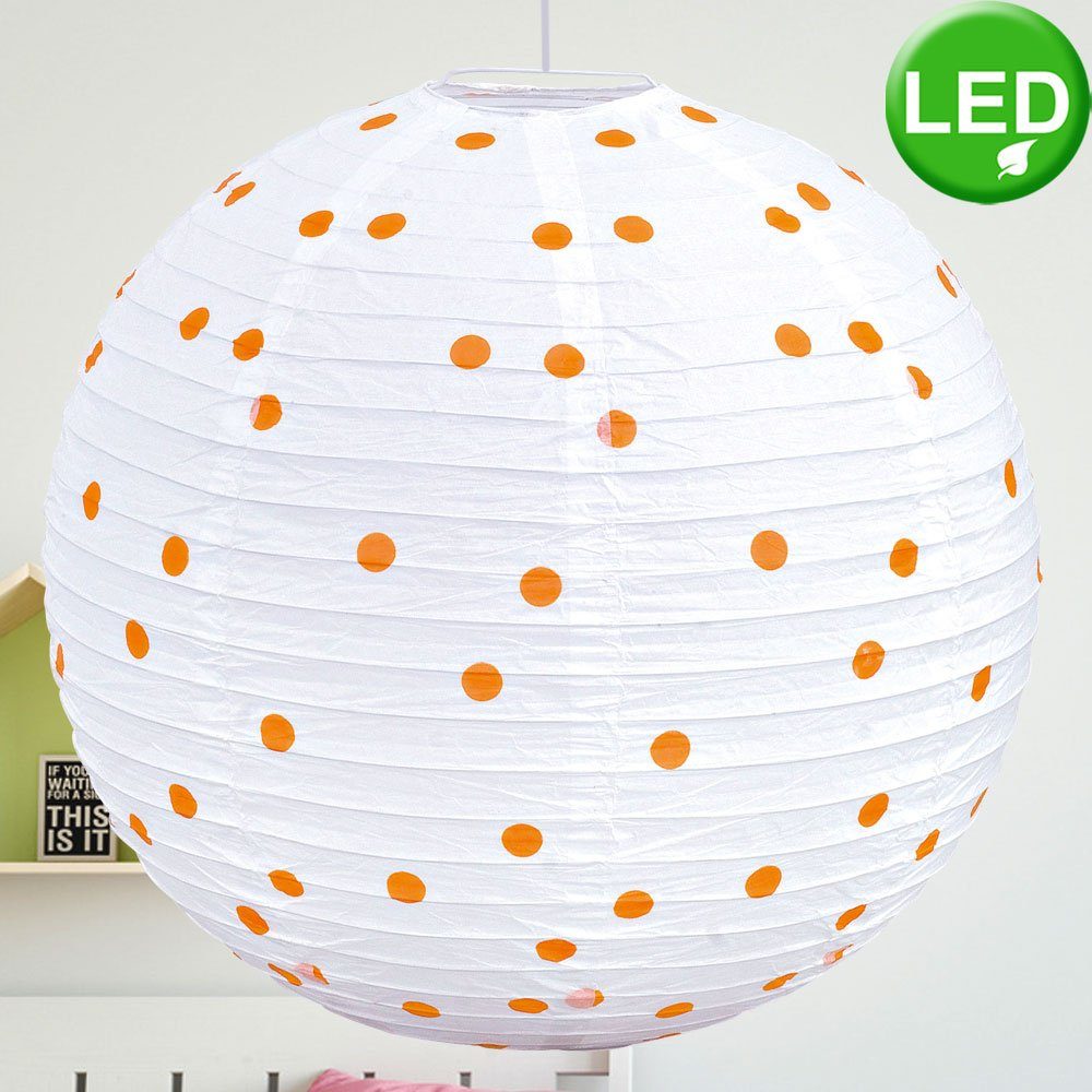 etc-shop LED Pendelleuchte, Leuchtmittel LED Watt Warmweiß, weiß orange gepunktet inklusive, Lampe- Leuchte Kugel Pendel Hänge 5
