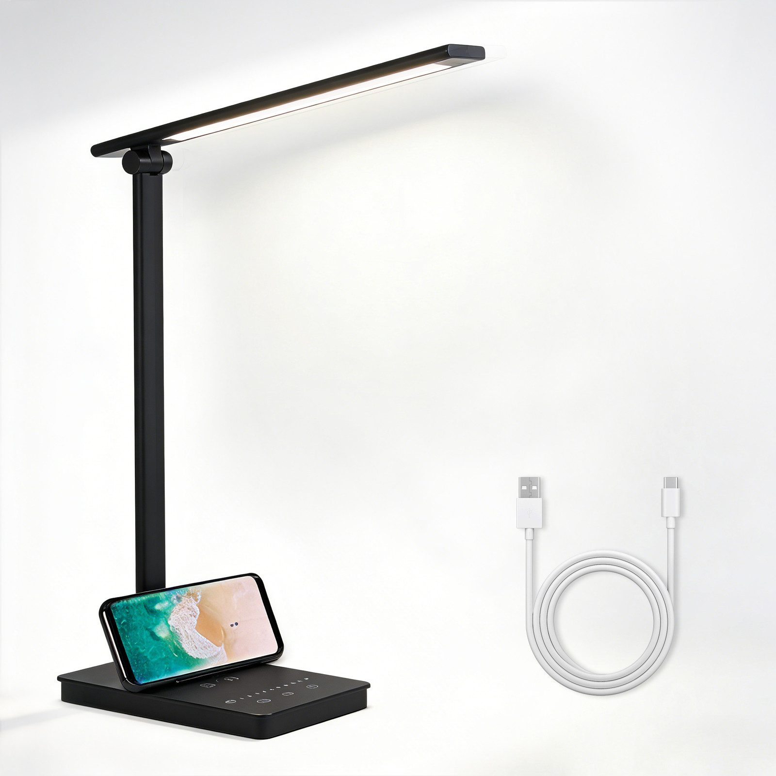 Fine Life Pro LED Schreibtischlampe LED Dimmbare Tischleuchte 15W Tischlampe, Augenschutz-Modus, LED fest integriert, USB-Anschluss