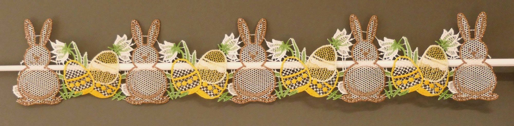 Stickereien Plauen Scheibengardine Osterhasen, Stangendurchzug (1 günstig online kaufen