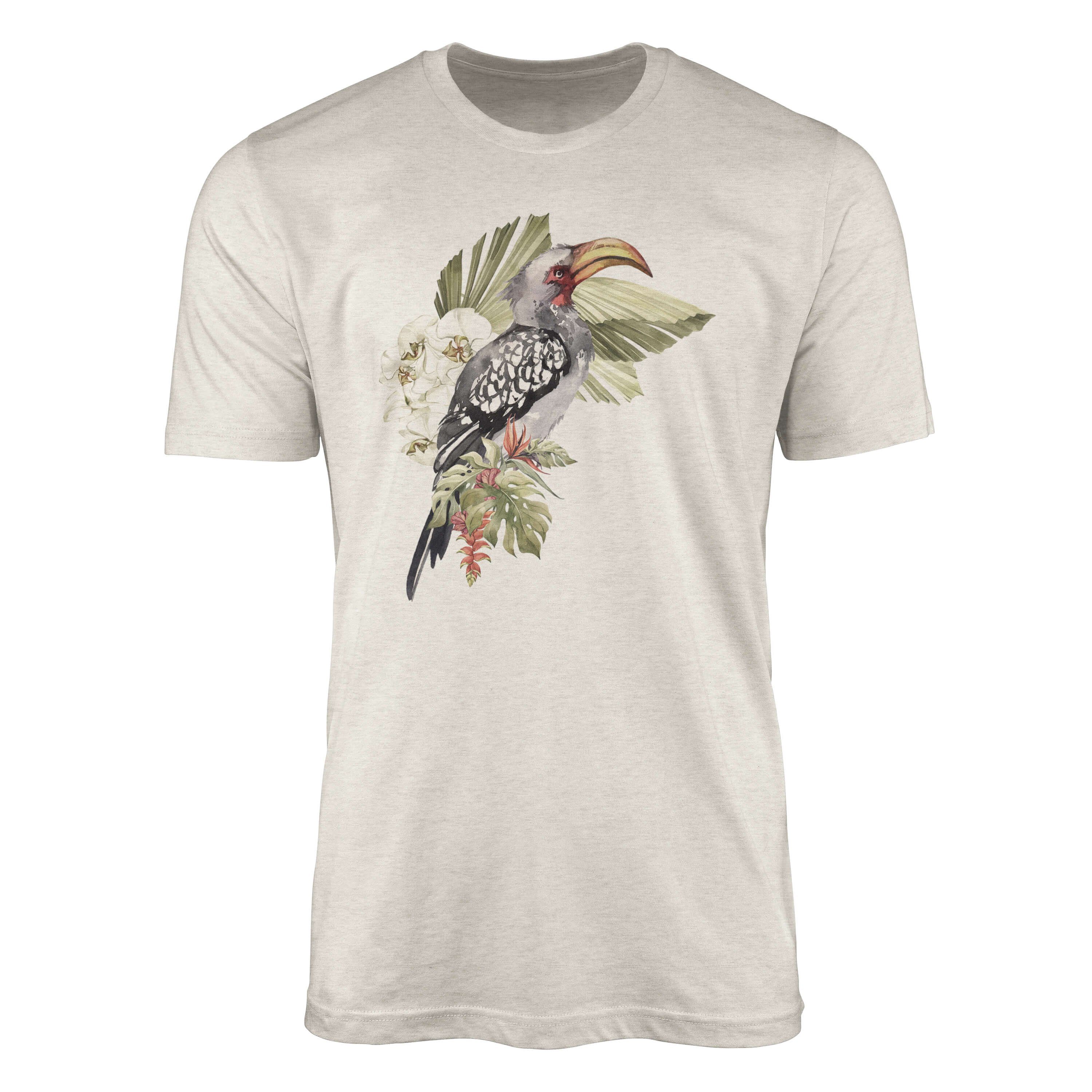 Sinus Art T-Shirt Herren Shirt Organic T-Shirt Aquarell Motiv Nashornvogel Bio-Baumwolle Ökomode Nachhaltig Farbe (1-tlg)