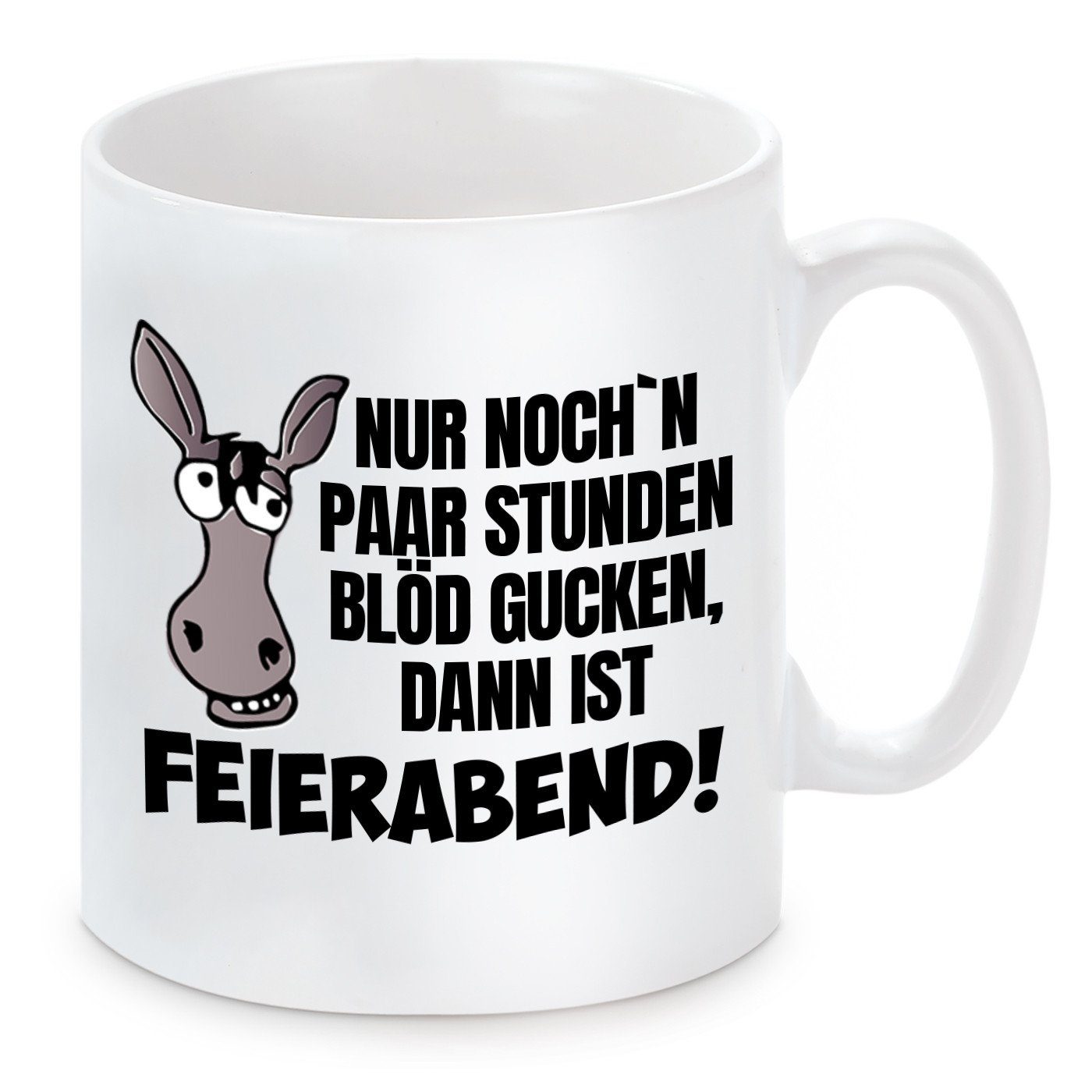 Herzbotschaft Tasse Kaffeebecher mit Motiv Feierabend, Keramik, Kaffeetasse spülmaschinenfest und mikrowellengeeignet