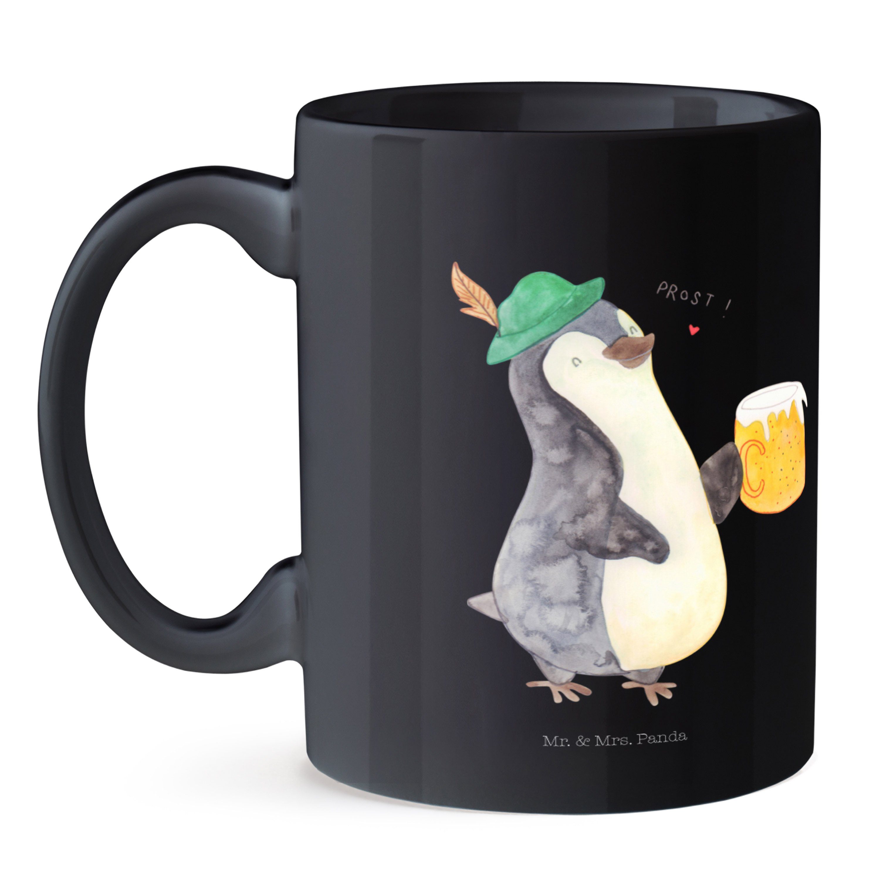 Pinguin Panda Mrs. - Schwarz Tasse Bier Keramik Porzellantasse, Schwarz Oktoberfest, Geschenk, Mr. & Teeta, -