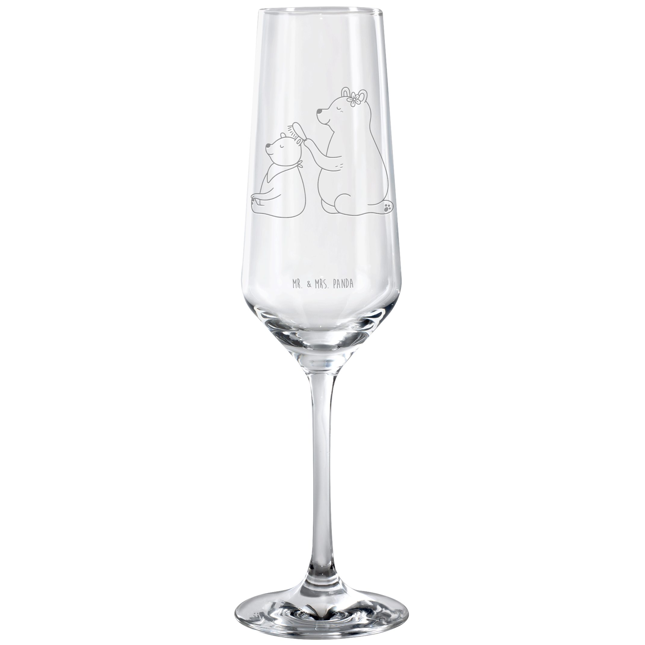 Mr. & Mrs. Panda Sektglas Bär Kind, Trinkglas, Transparent, Muttertag, Sektglas, Geschenk, Mama, 1-tlg., Premium Glas