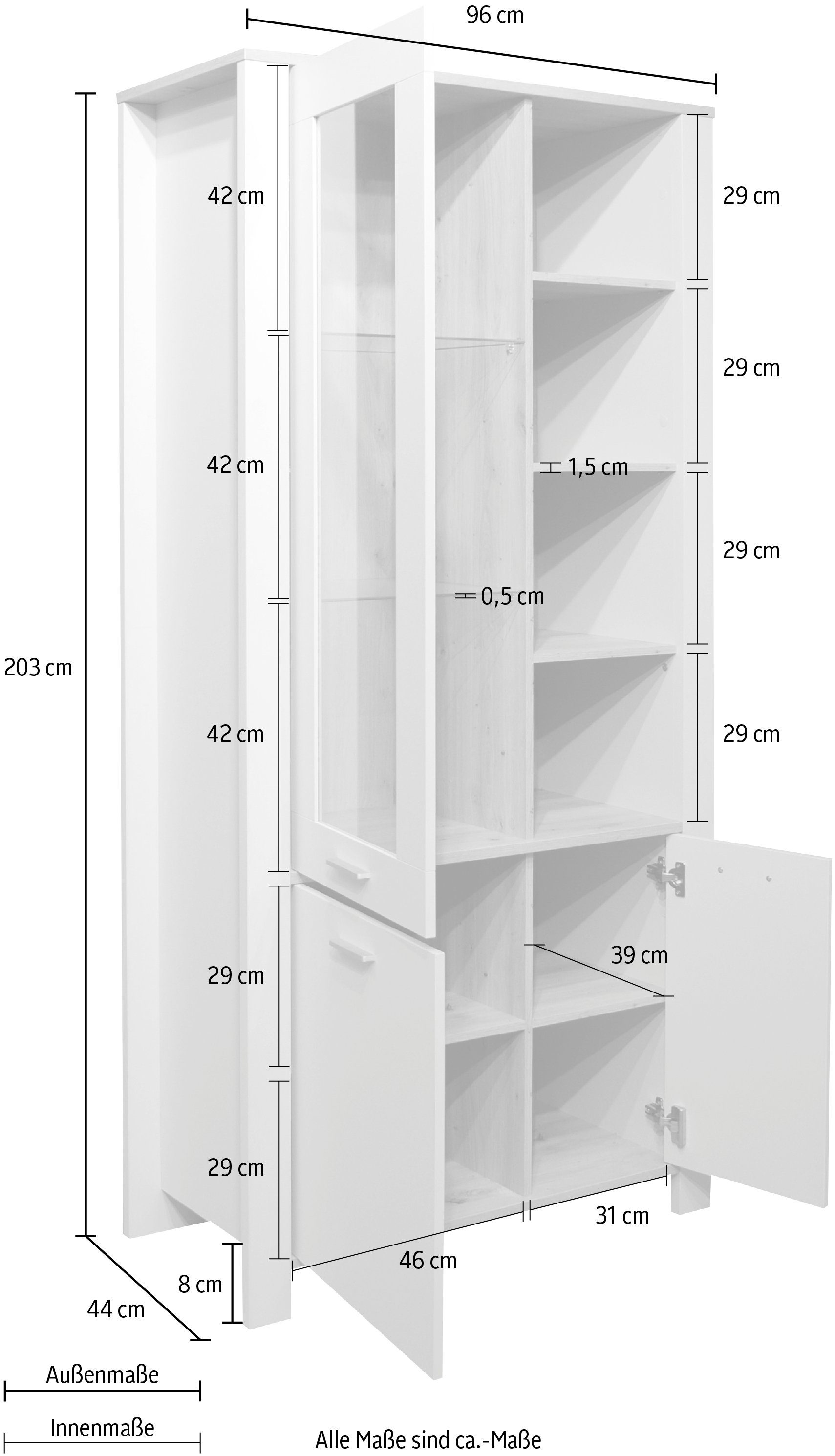 Mäusbacher Vitrine anthrazit anthrazit matt Höhe matt lack/asteiche Nele cm 203 lack 