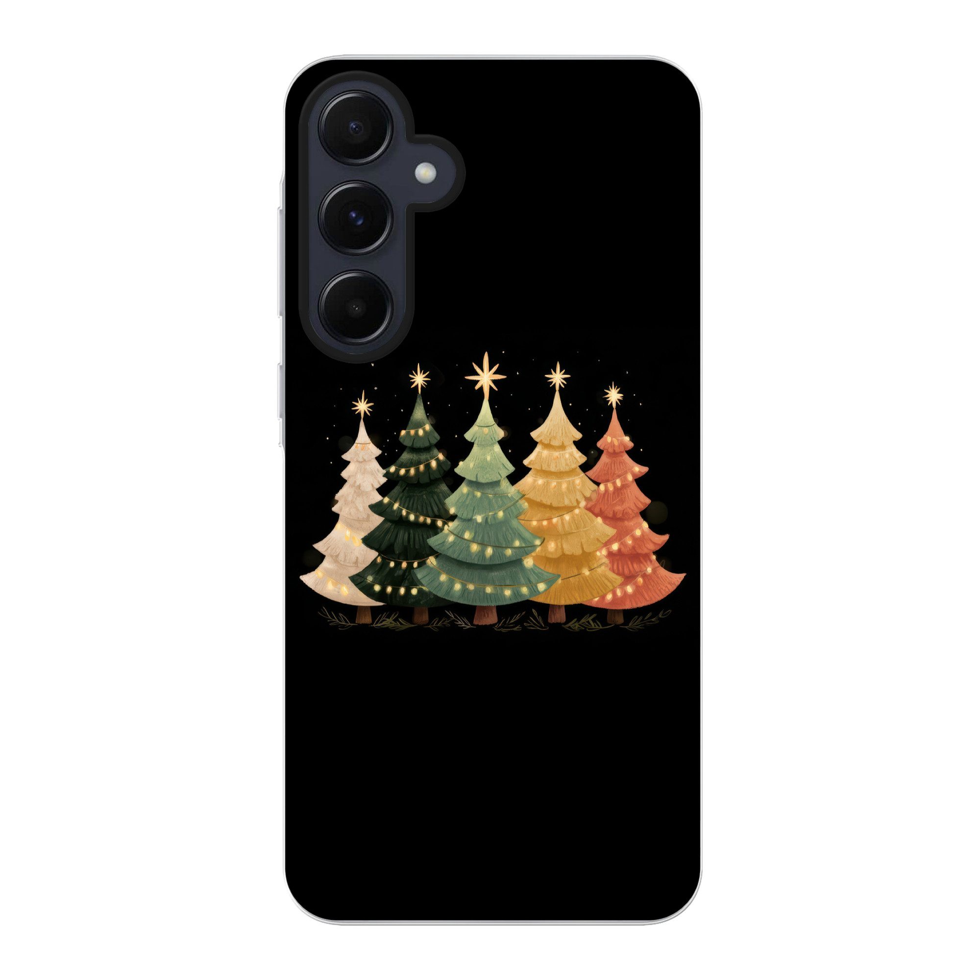 MuchoWow Handyhülle für Samsung Galaxy A55 Weihnachtsbäume - Bunt - Lichter - Stern, Phone Case, Silikon, Schutzhülle Dünn