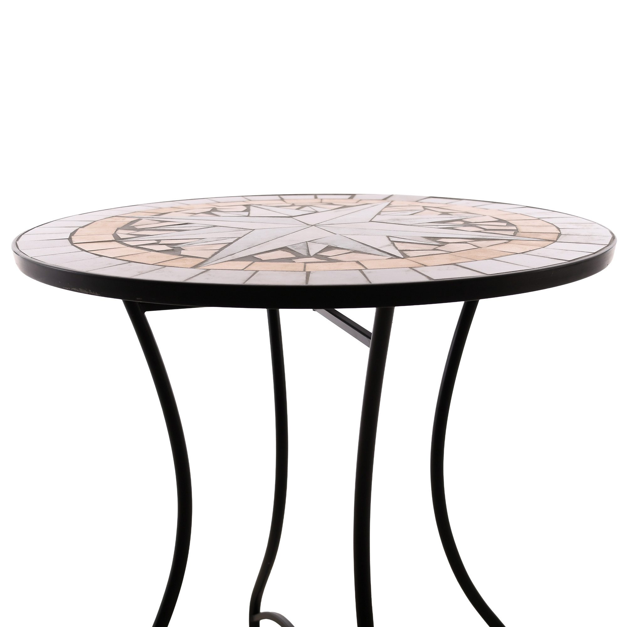 Raburg Gartentisch Mosaiktisch, Balkon- und Terrassentisch, 60 cm Ø, 72 cm hoch, Mayla (rund), liebevolle Handarbeit, Mosaikmuster, schwarzes Metallgestell