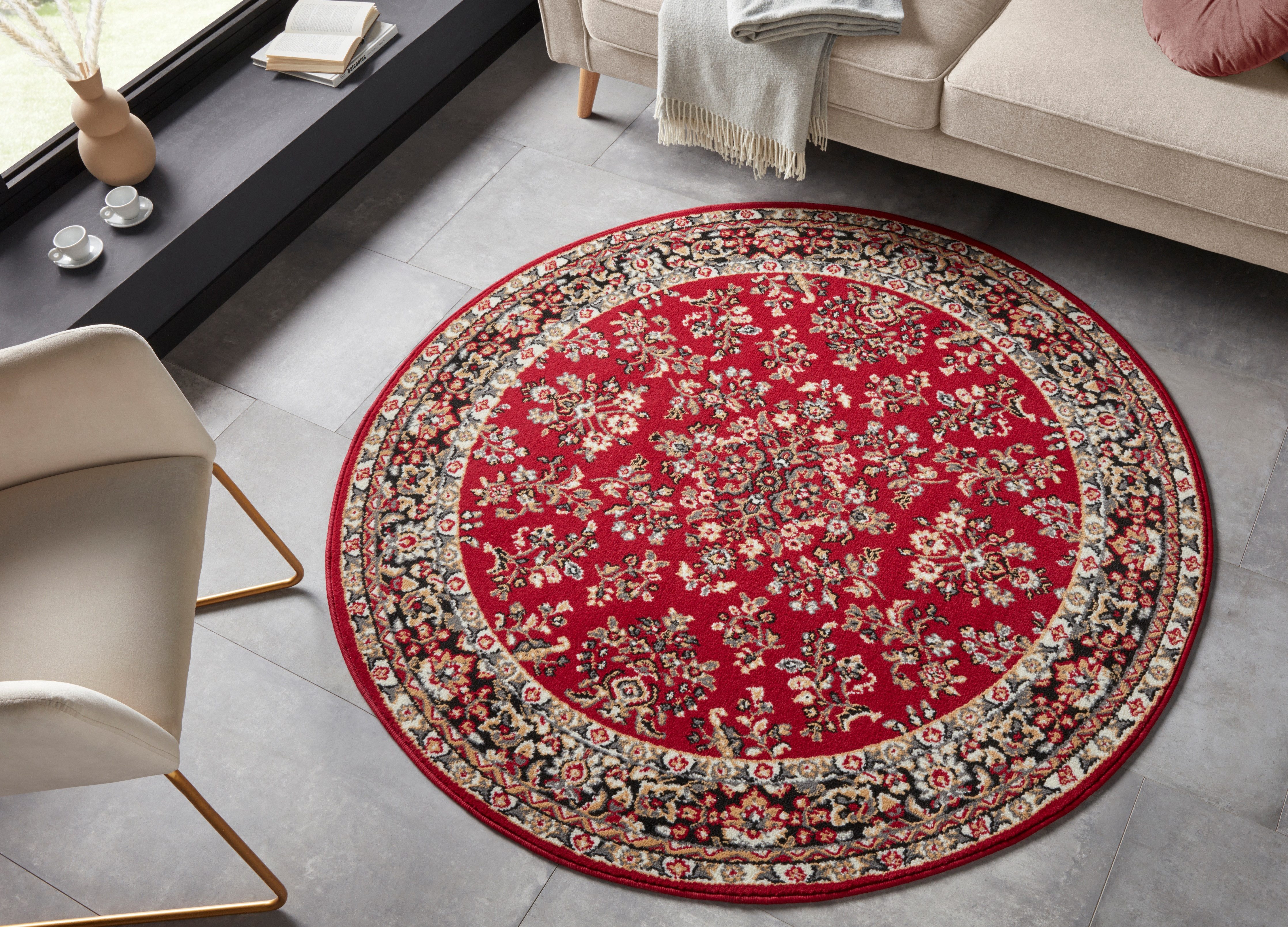 HANSE Home Teppich Halton, rund, Höhe: 8 mm, Kurzflor, Orient Optik, mit Bordüre, robust, pflegeleicht, gekettelt