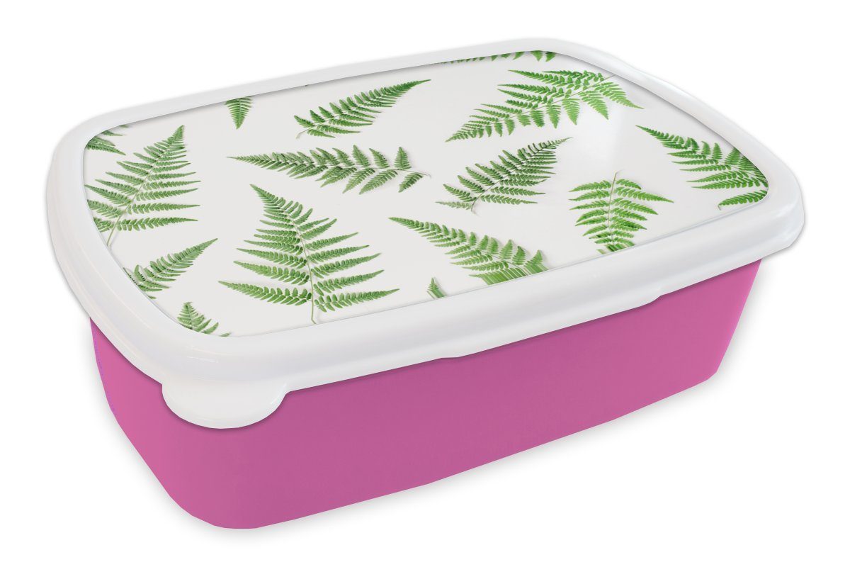 MuchoWow Lunchbox - rosa Brotbox (2-tlg), Erwachsene, Kunststoff, für Grün, Kunststoff Tropisch Snackbox, Farn - Brotdose Kinder, Mädchen