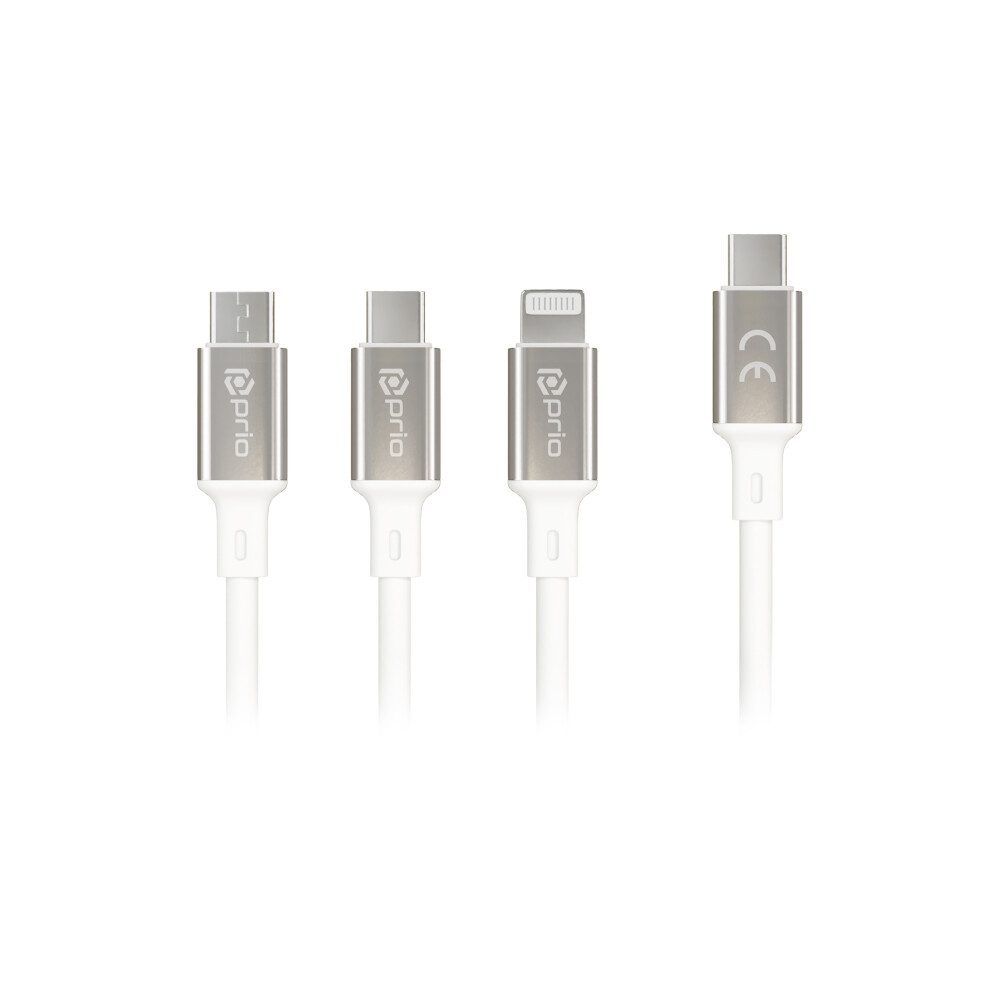 prio prio 3 in 1 Micro USB & USB C & Lightning auf USB C Kabel 3A 1,2m weiß Smartphone-Ladegerät (USB-Kabel, 1-tlg)