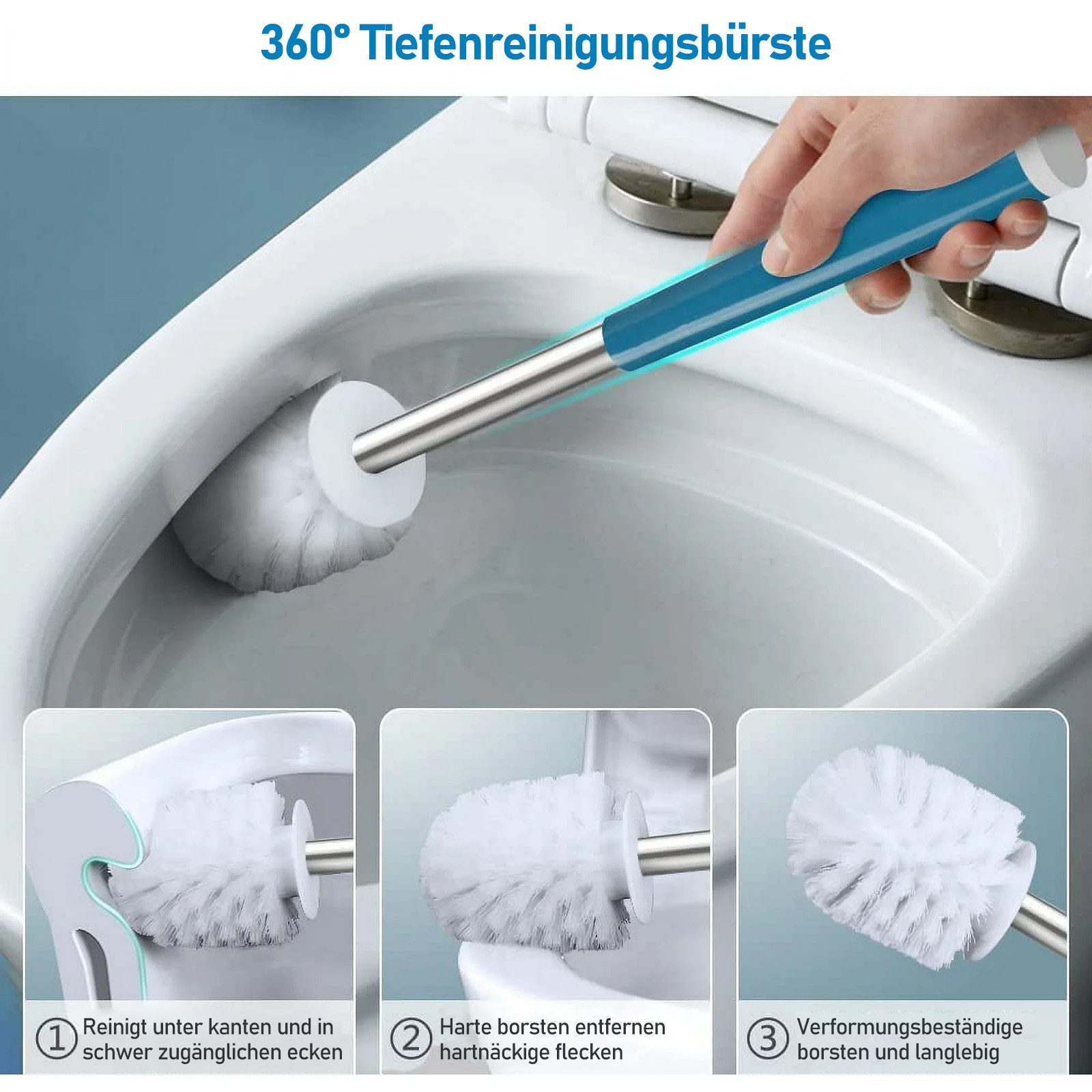 HUGERSTONE WC-Reinigungsbürste Klobürste Set mit Schnell Trocknendem Haltersatz, Haken und Pinzette, (Set, 1-tlg., Toilettenbürste + Bürstenhalter + Klebestreifen), Toilettenbürste mit PP Borsten, Geeignet für Badezimmer und Toiletten
