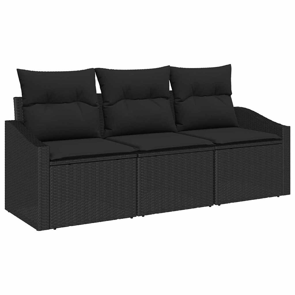 vidaXL Loungesofa Gartensofa-set 3 Stk. Schwarz Poly-Rattan, 3 Teile