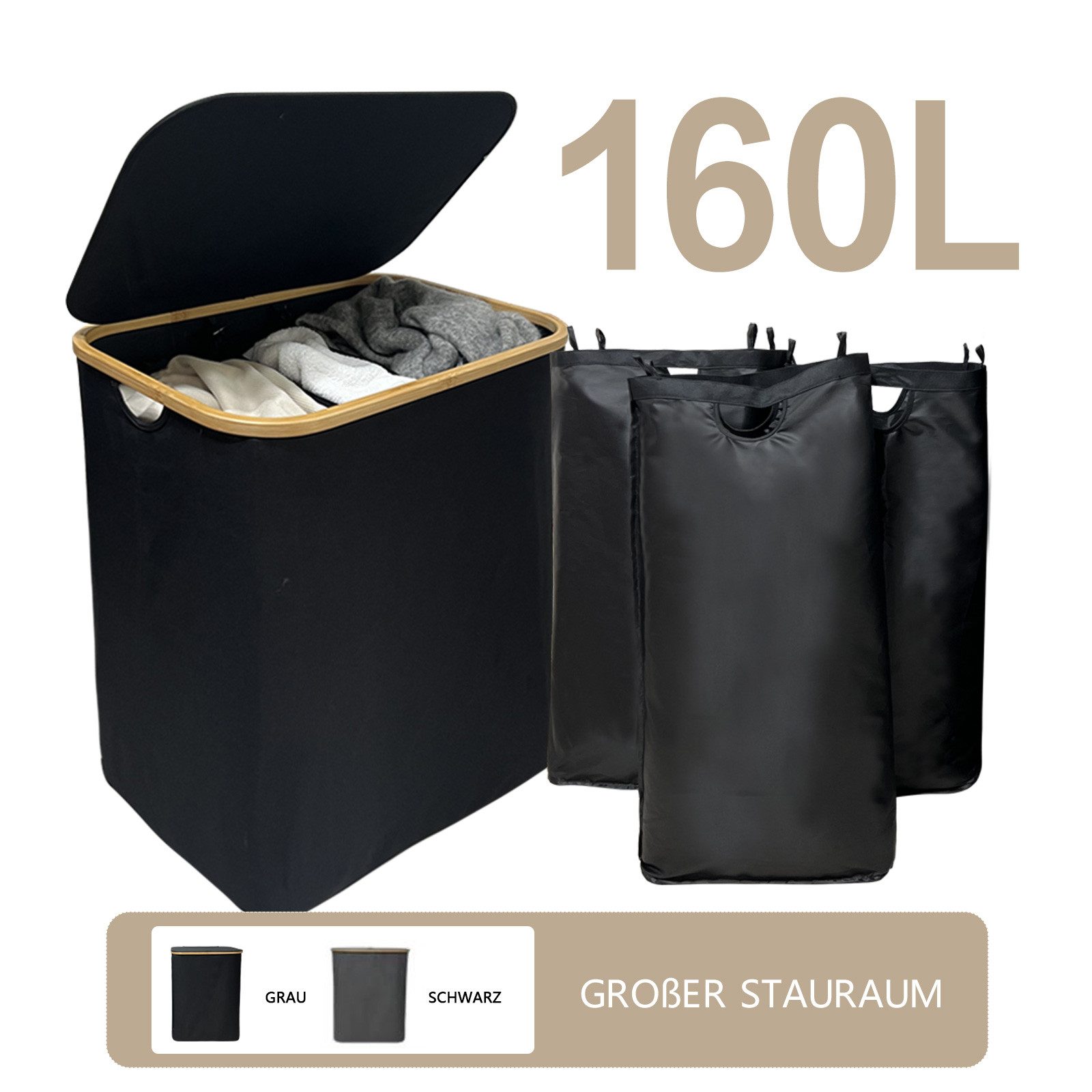 WAOHO Wäschekorb Zusammenklappbarer Wäschekorb mit Deckel, 3 Fächer, Wäsche günstig online kaufen