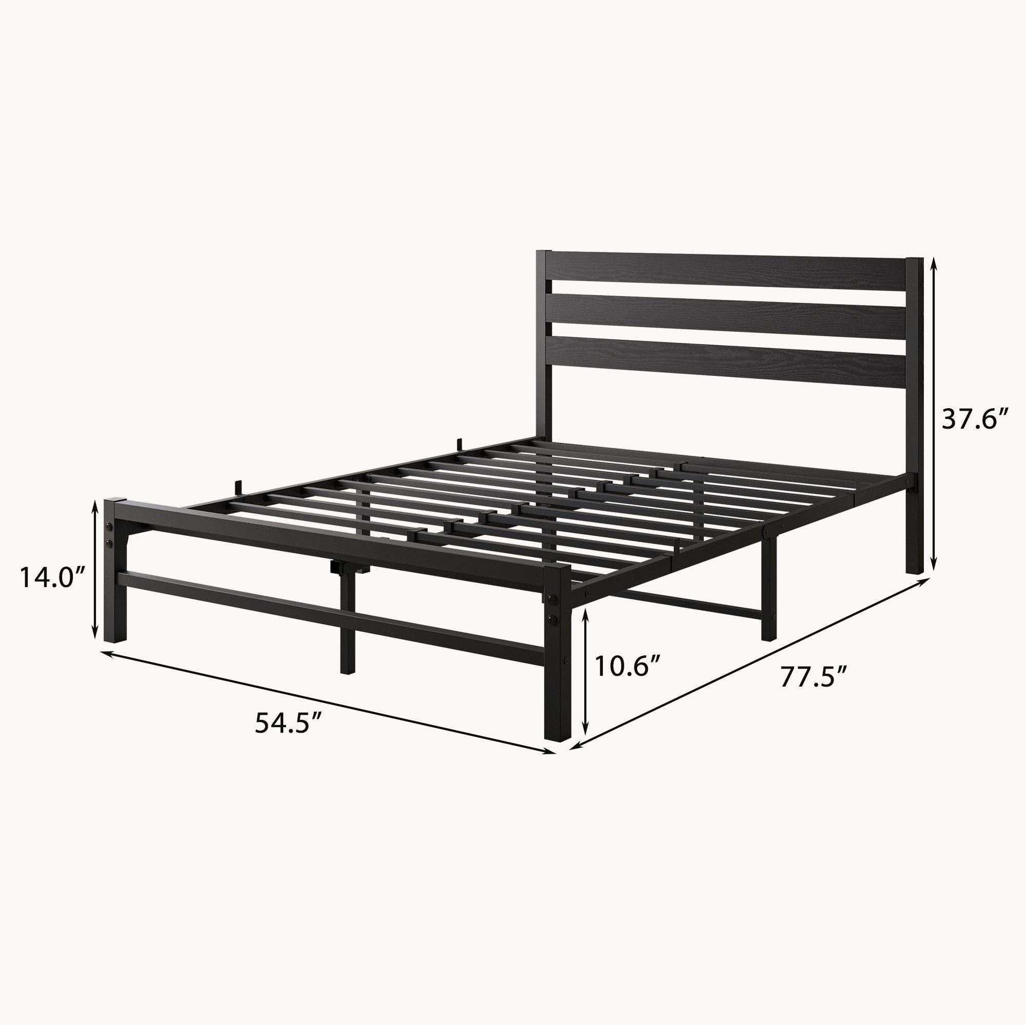 HAUSS SPOLE Metallbett mit MDF-Kopfteil, Lattenrost, modernes Design, 140 x 200 cm, schwarz