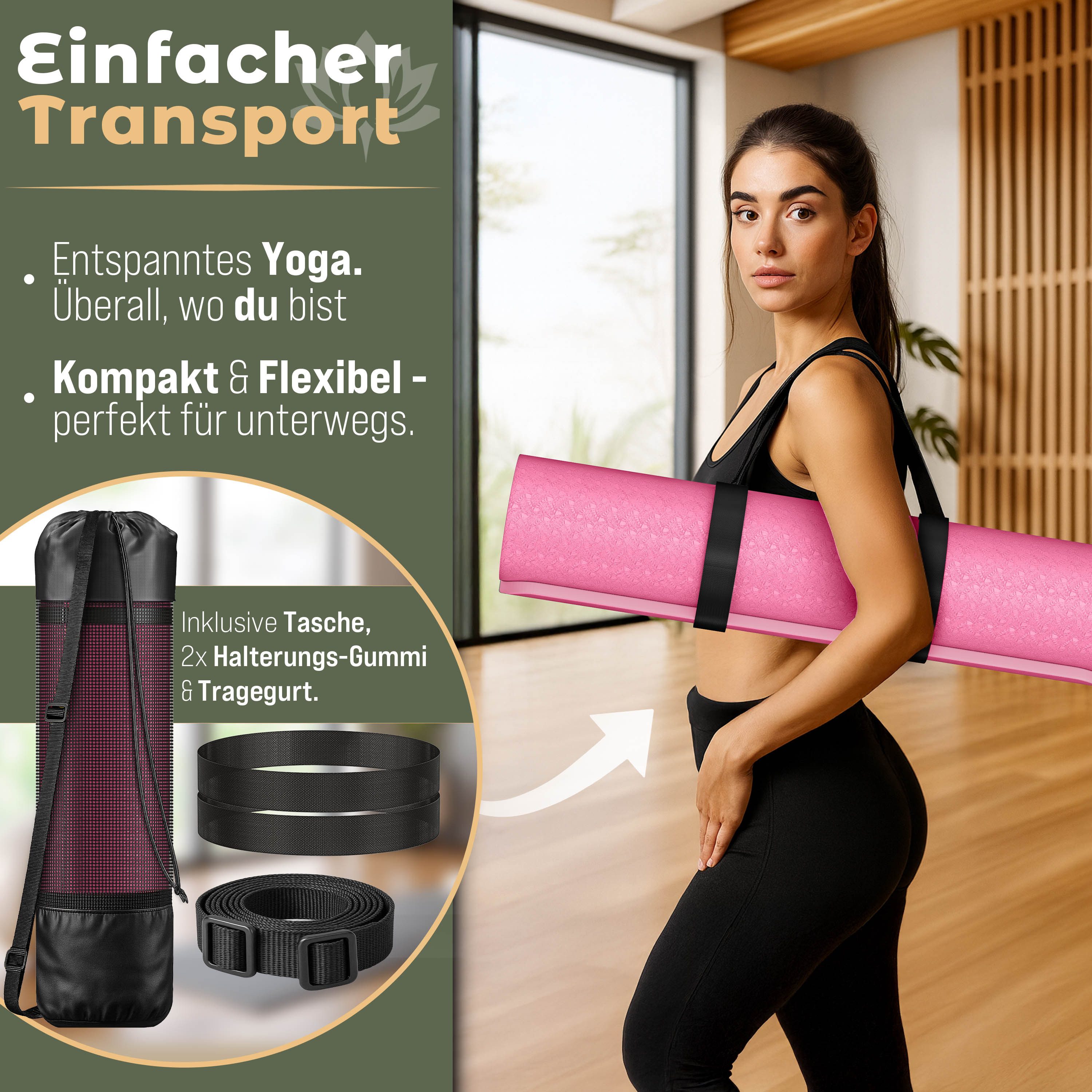 RE:SPORT Gymnastikmatte 183 x 61 x 0,6 cm mit Tragetasche Yogamatte TPE Fitnessmatte (rutschfest), Trainingsmatte mit Tragegurt Fitness Gymnastik Pilates Workou – Bild 2 von 5