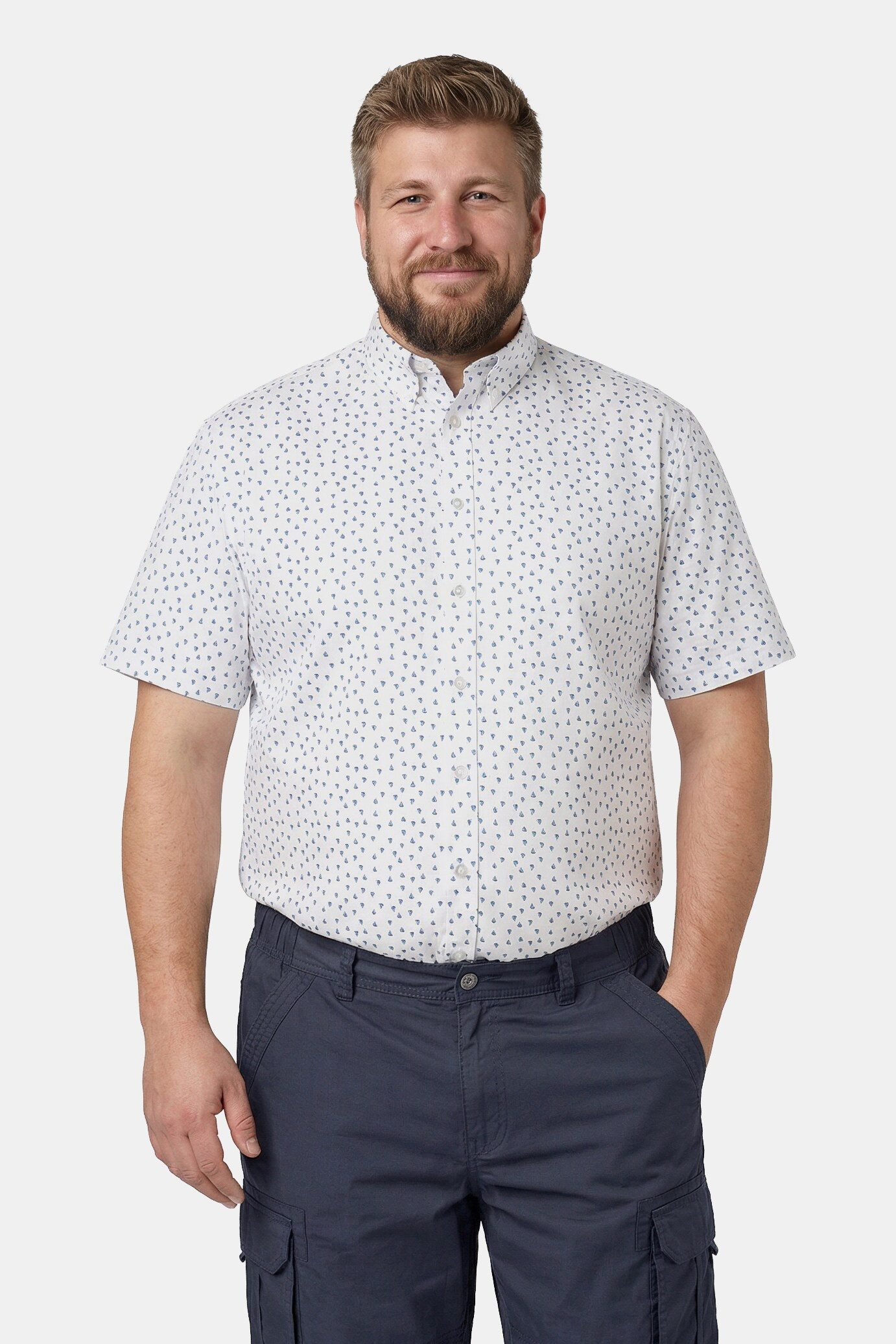 Men Plus Kurzarmhemd Hemd Halbarm Kentkragen Minimalmuster Comfort Fit