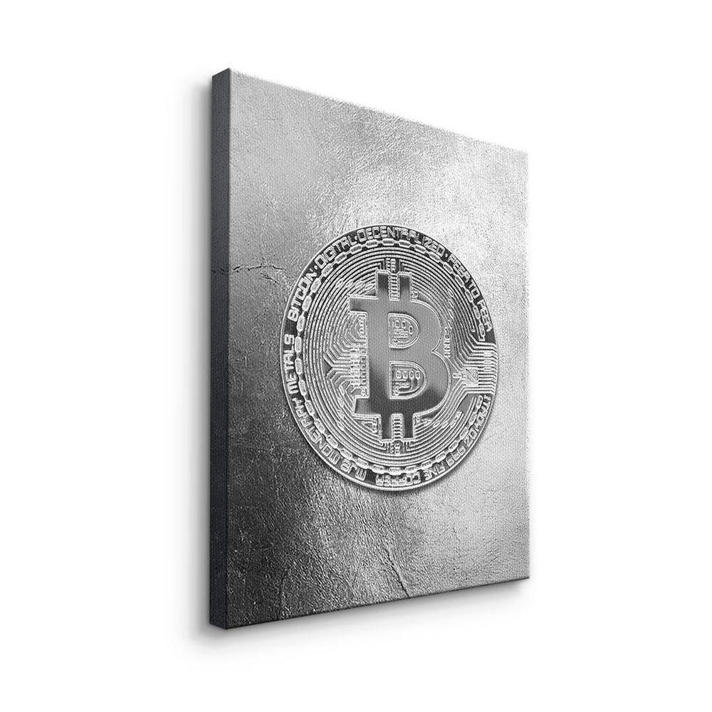DOTCOMCANVAS® Leinwandbild, Premium Leinwandbild Motivation goldener Bitcoin Silber - Crypto Rahmen - - Trading 