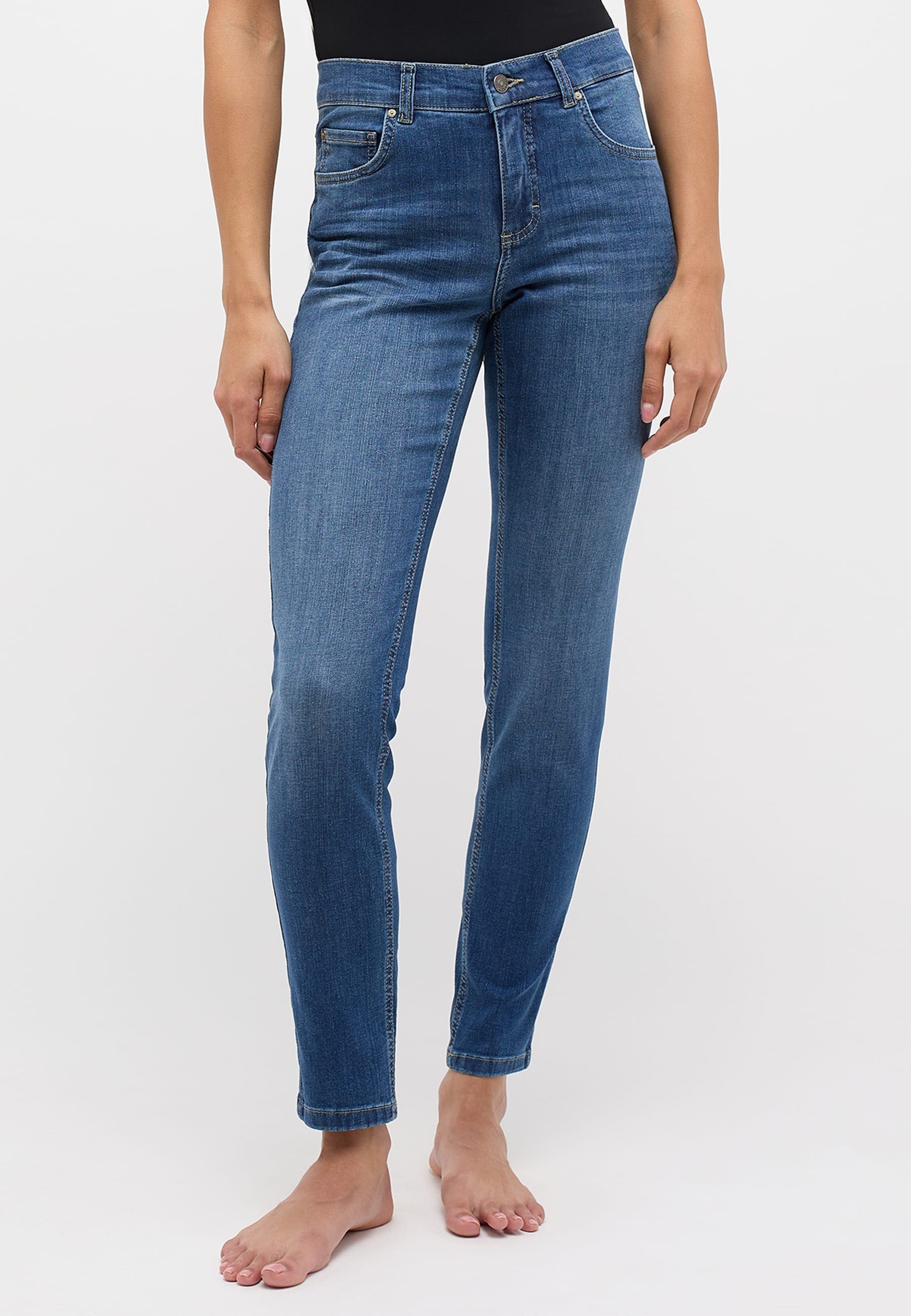 ANGELS Slim-fit-Jeans Jeans Skinny mit authentischem Denim mit Label-Applikationen blau