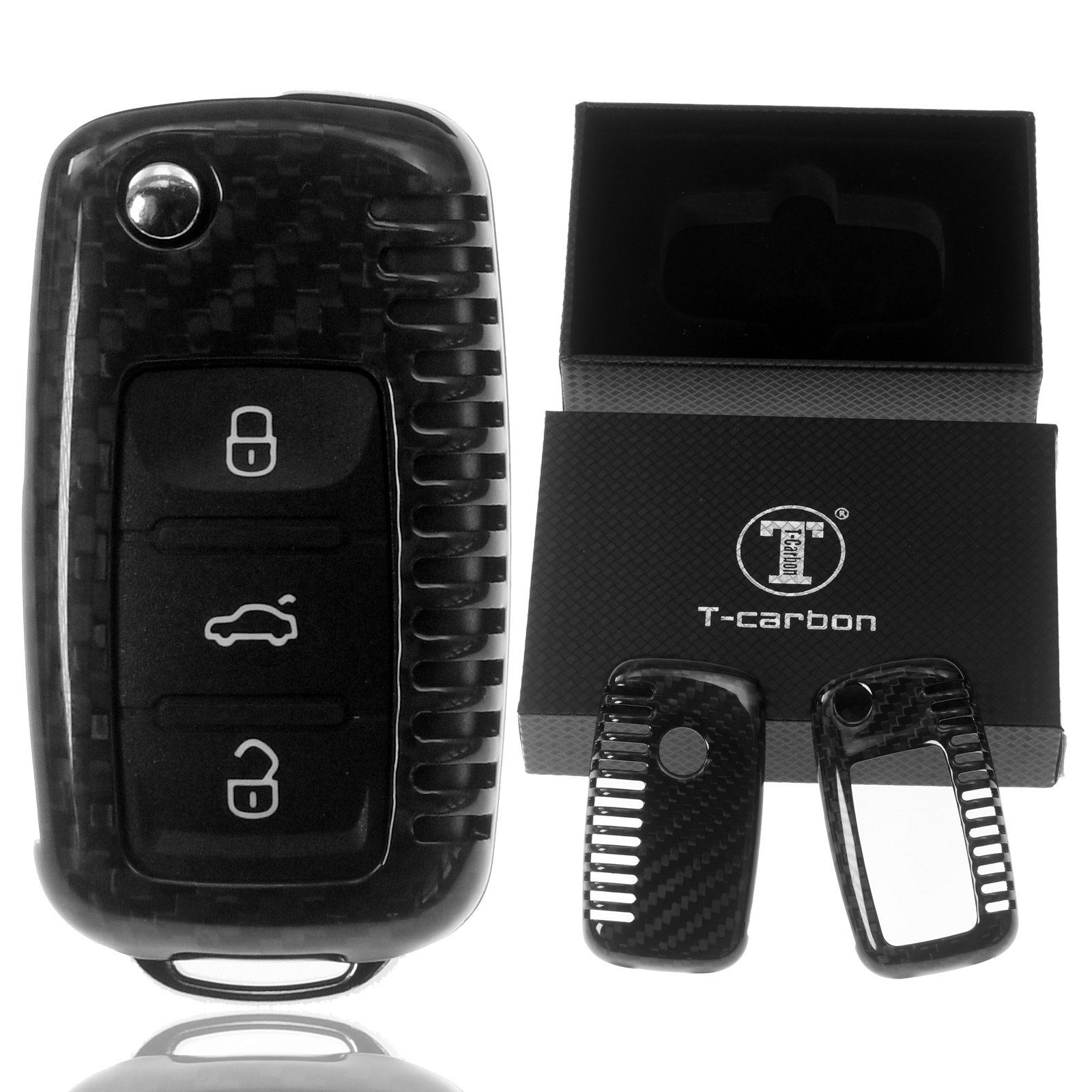 T-Carbon Schlüsseltasche UP Schlüssel Polo Beetle 6R VW Schwarz, Echt Hülle AU für Auto Schutz 5C Carbon Golf 1K Klappschlüssel