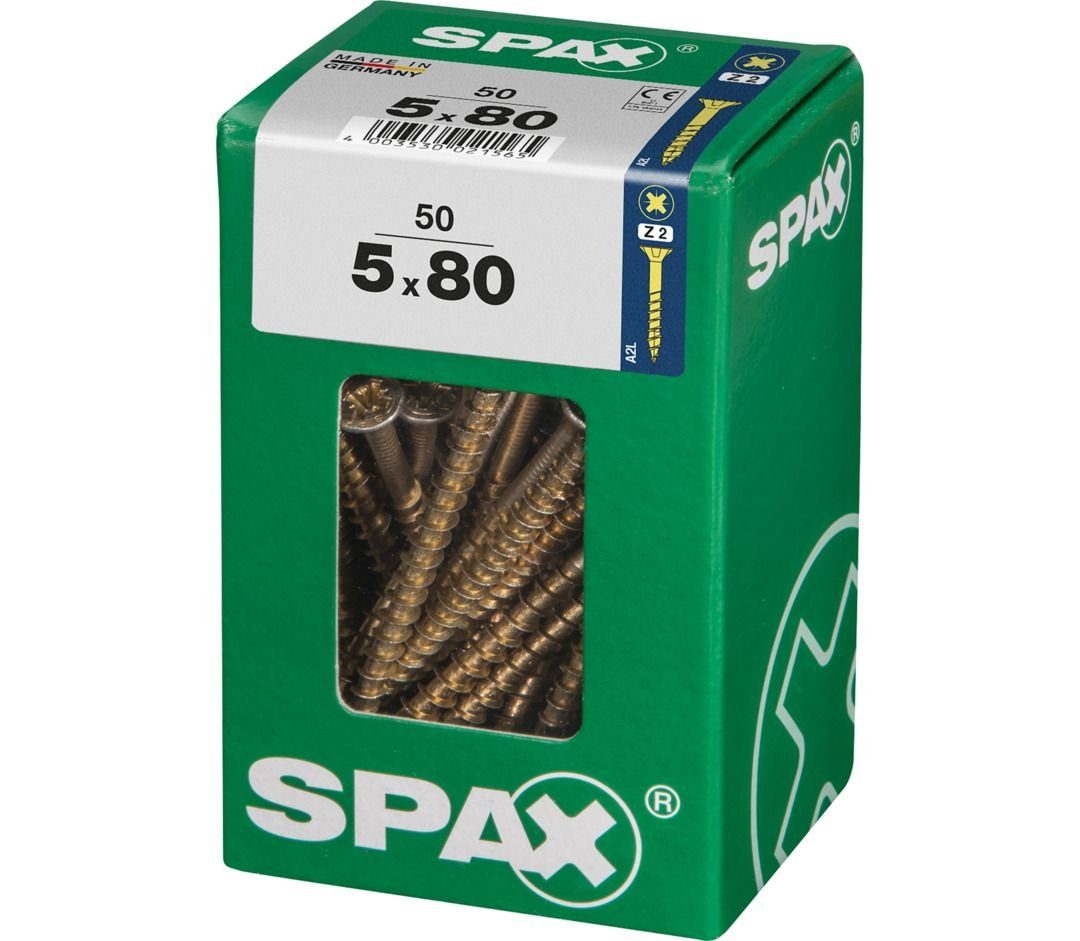 mm 80 SPAX 50 Stk. Universalschrauben - x Spax 2 PZ Holzbauschraube 5.0