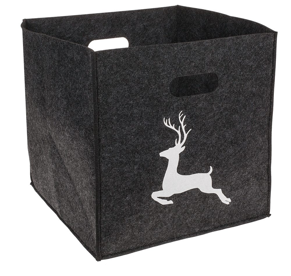 Marabellas Shop Stapelbox Filz Aufbewahrungsbox faltbar 32 x 32 x 32 cm Hirsch Hirschkopf, faltbar