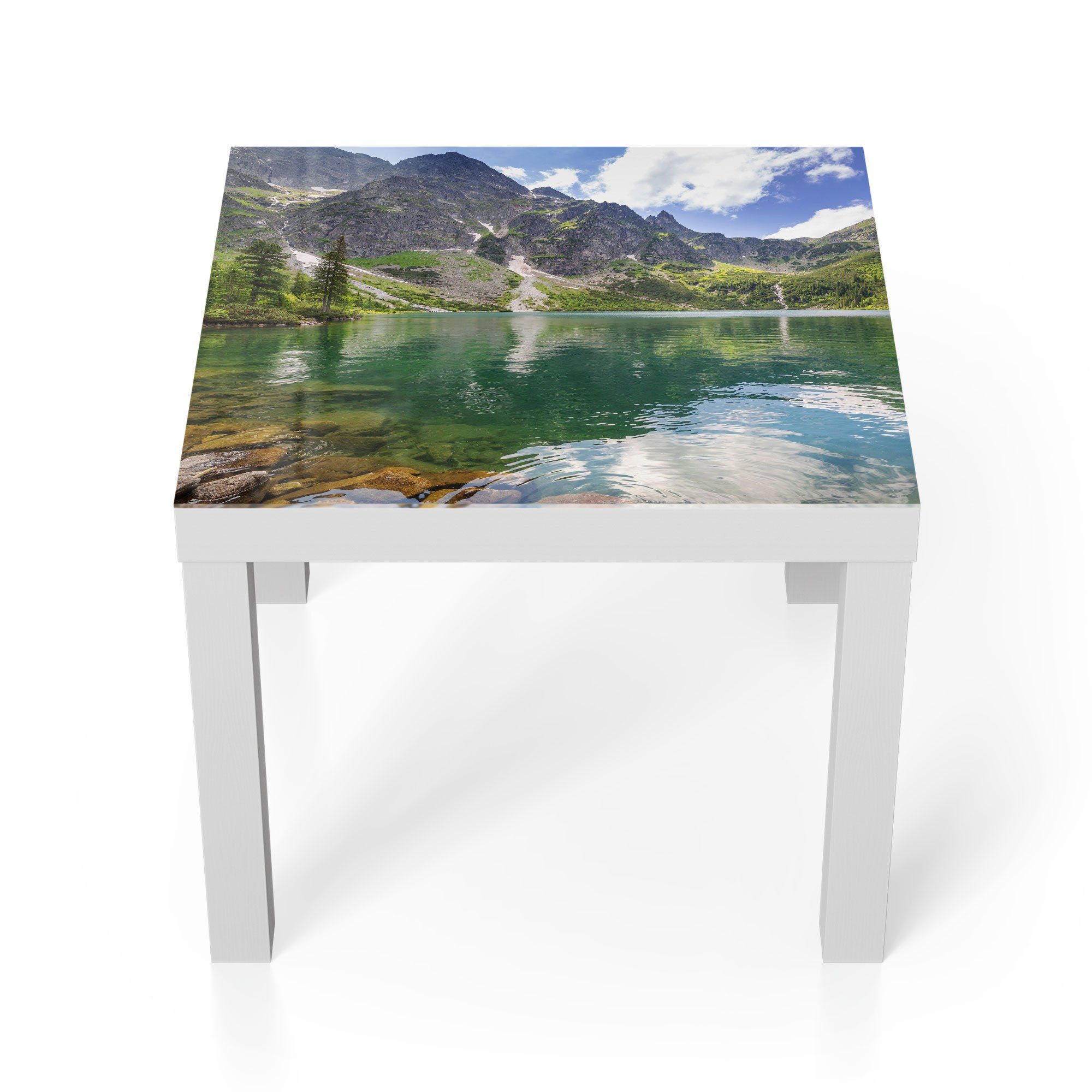 DEQORI Couchtisch 'Glasklarer Bergsee', Glas Beistelltisch Glastisch modern Weiß | Couchtische