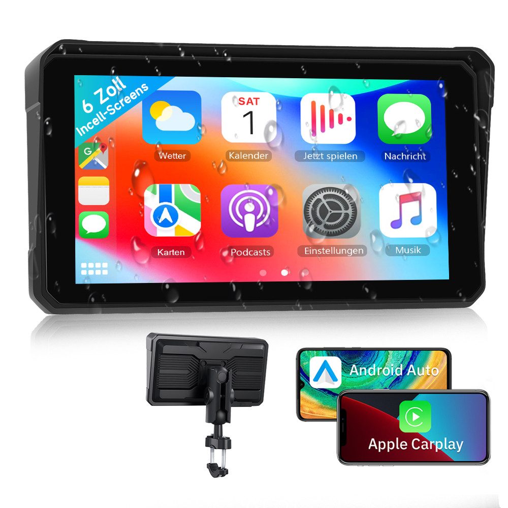 6-Zoll CarPlay Motorräder Auto-Player Android Auto & IP68 Motorrad-Navigationsgerät