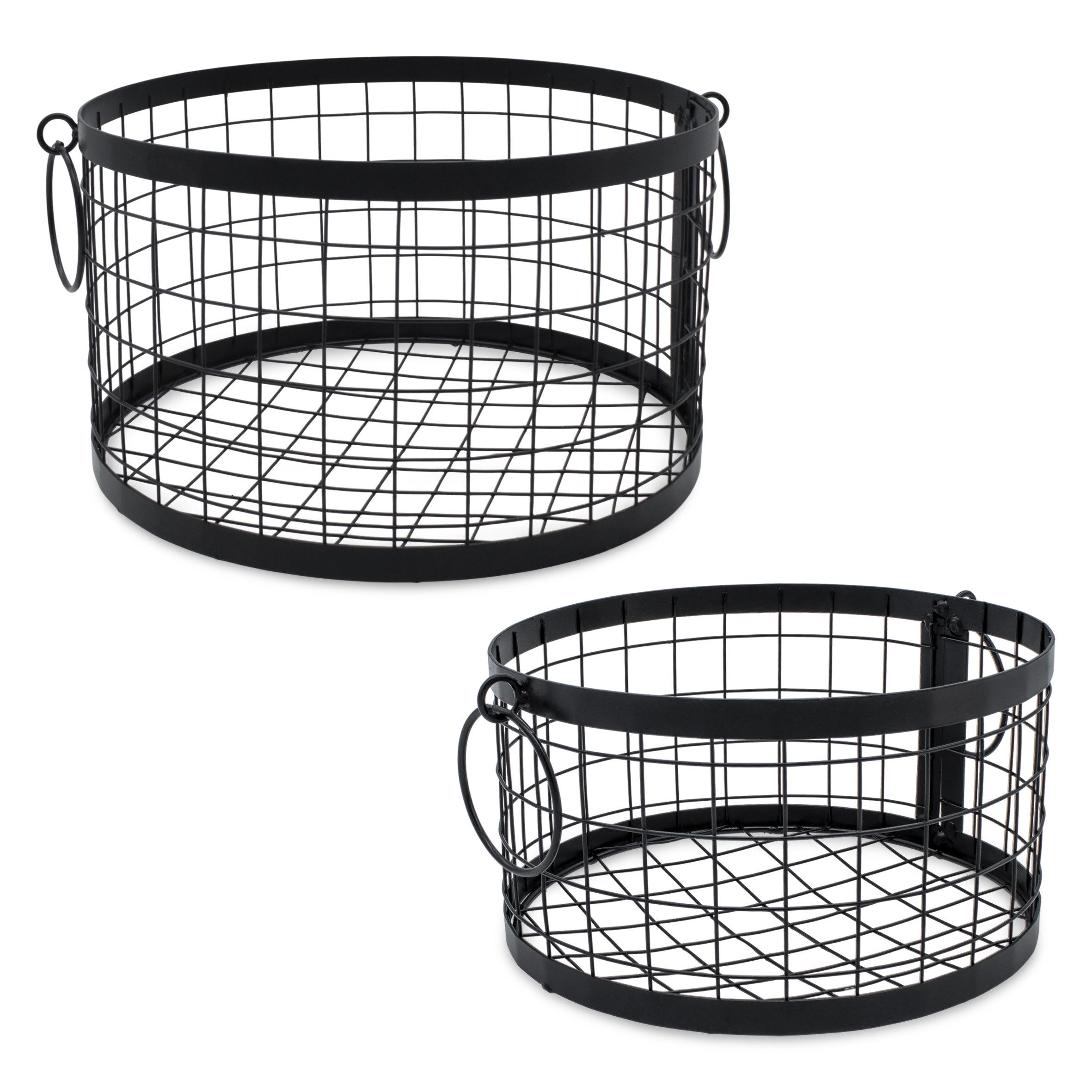 Spetebo Aufbewahrungskorb Metall Gitterkorb rund mit Griffen schwarz 2er Se günstig online kaufen