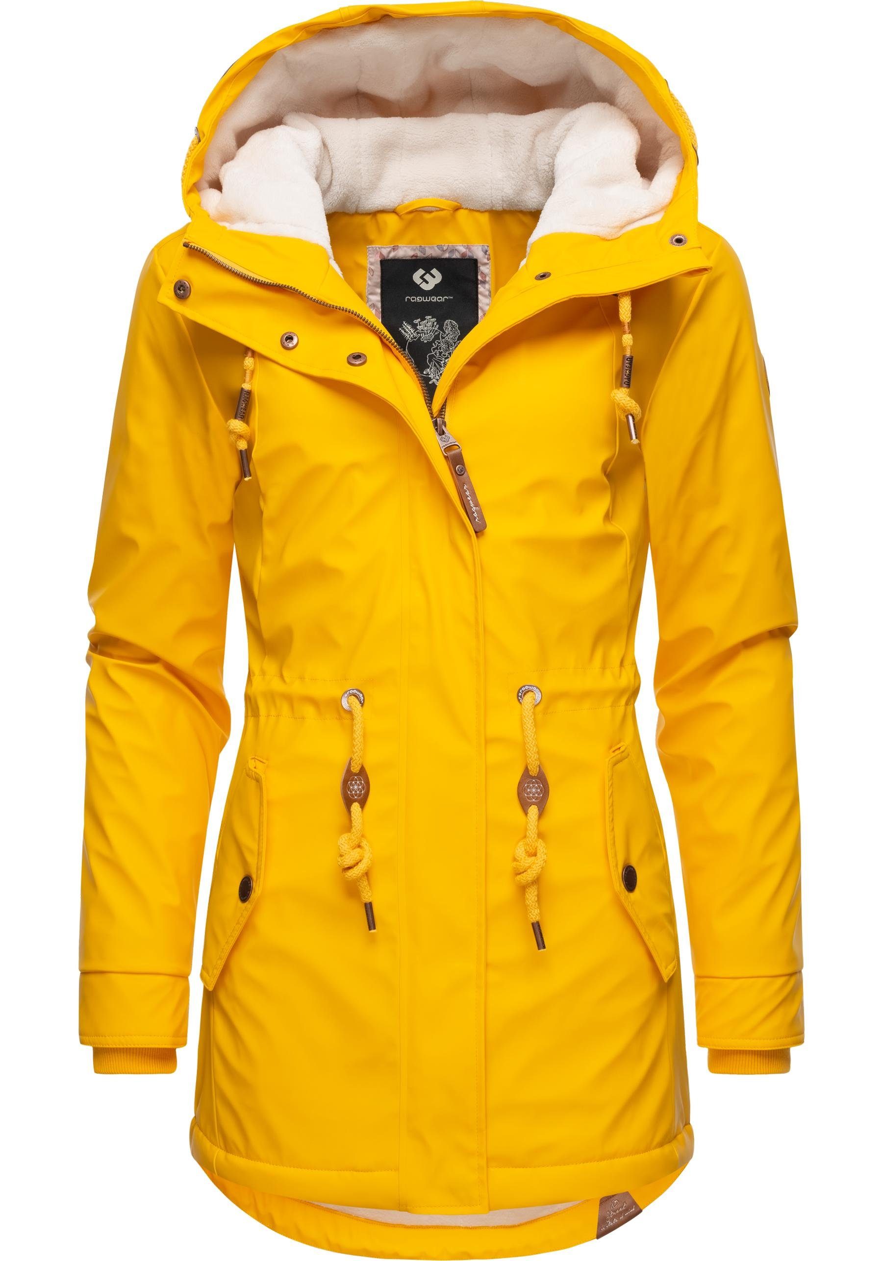 dottergelb kuschligem Intl. Regenparka Ragwear Innenfutter Rainy modischer mit Monadis Regenmantel