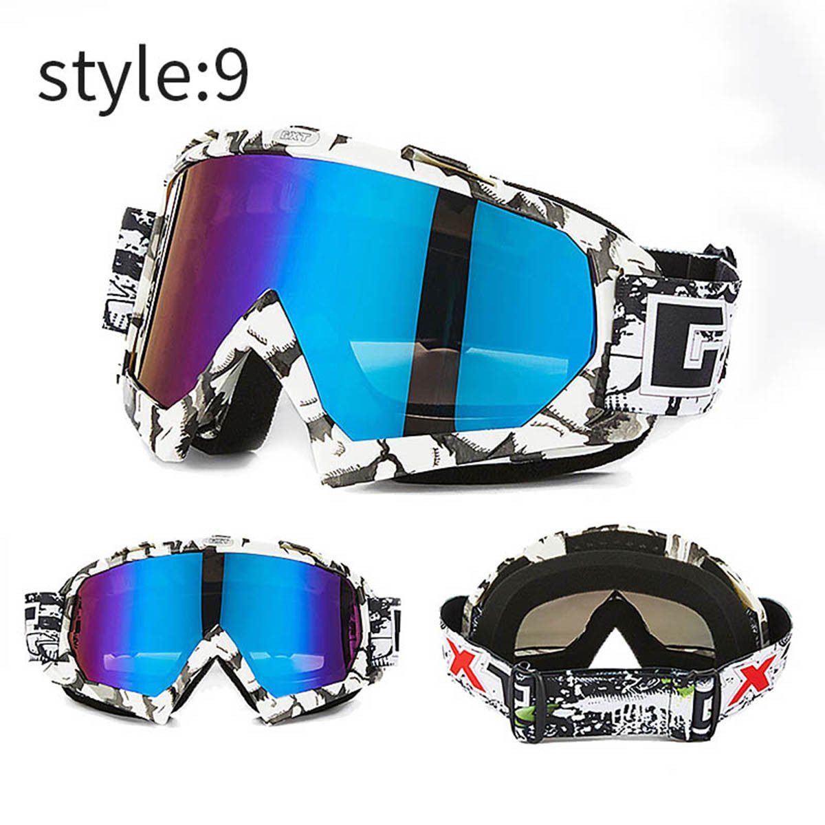 Blusmart Skibrille Motocross Brille ATV MTB DH Winddicht Skifahren Moto Bike Brille Glas 8