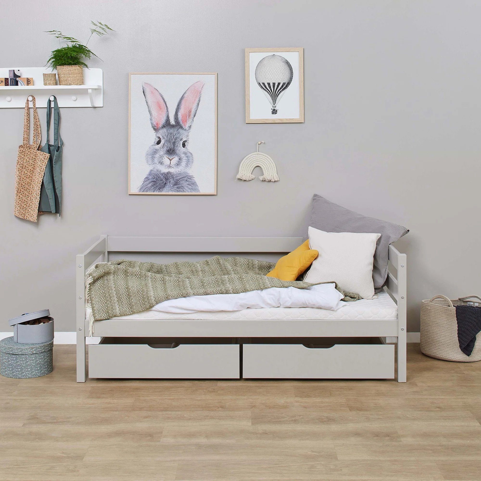 Betten Hoppekids Schubladenset 70x160 cm Bettschubkasten für Grau