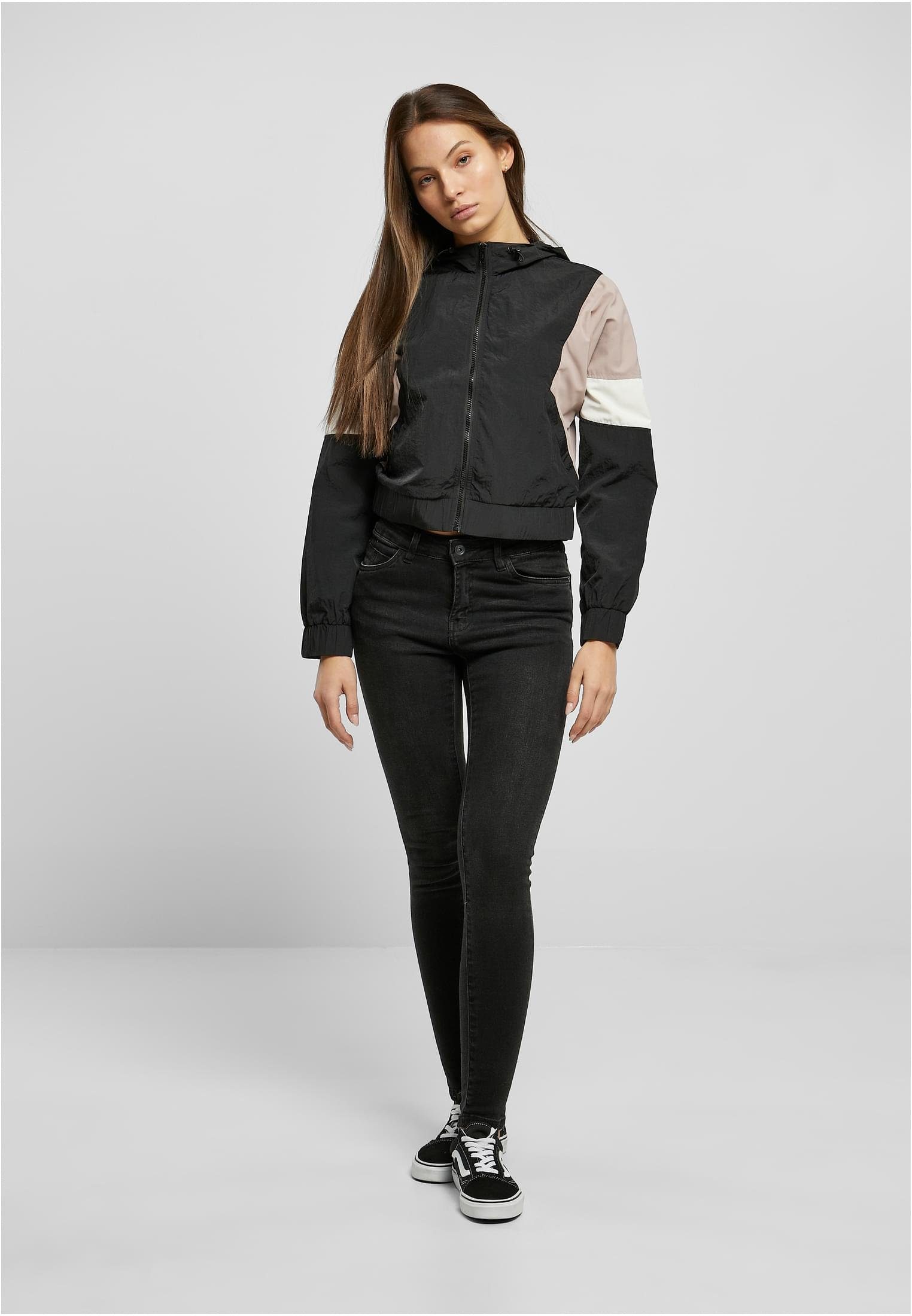 URBAN CLASSICS Short (1-St) black/duskrose/whitesand Crinkle Jacket 3-Tone Damen Outdoorjacke Ladies