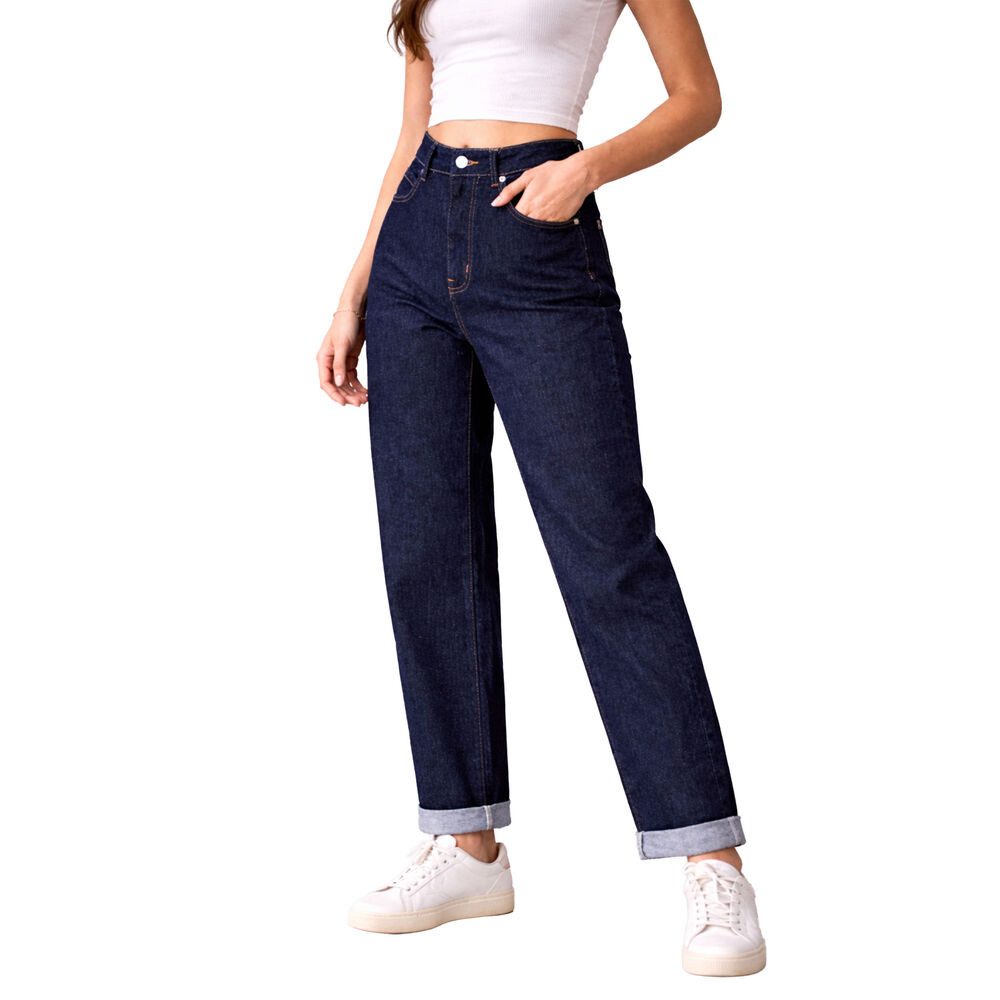 Ital-Design Mom-Jeans Damen Freizeit (91279853) Used-Look Stretch High Waist Jeans in Dunkelblau