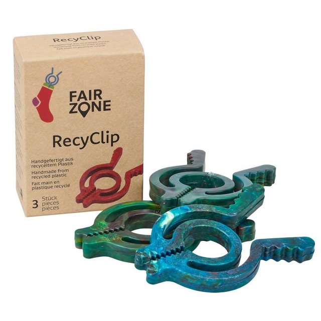 Fair Zone Wäscheklammern FAIR ZONE ReyClip 3er Set – Wäscheklammer, Tütenverschluss oder Papierklemme- aus gesammtelten Plastikflaschen hergestellt, Fair hergestellt aus recyceltem Plastik
