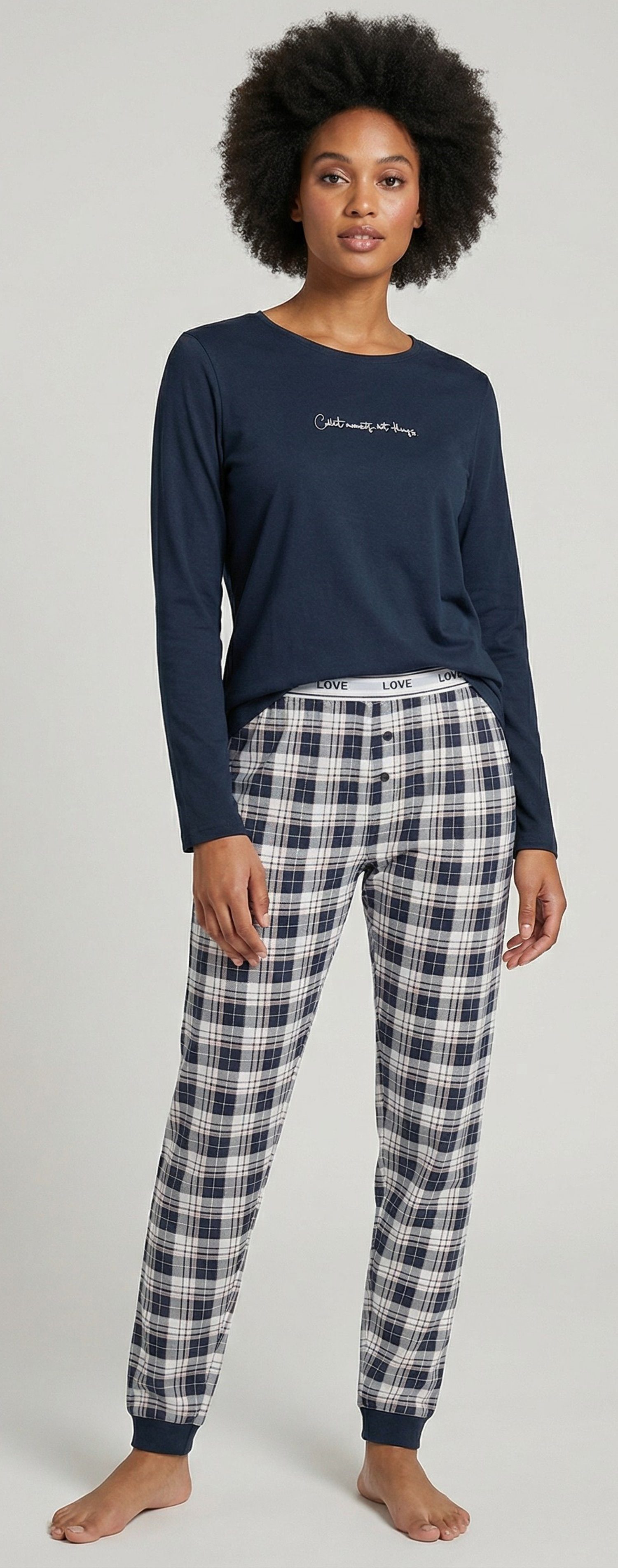 By Louise Pyjamahose Damen Pyjamahose kariert (1-tlg) Baumwolle