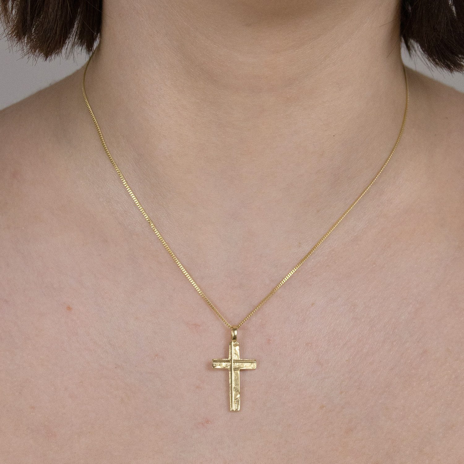 HOPLO Kreuzanhänger Anhänger Kreuz 585-14 Karat Gold mit vergoldeter Silberkette 36 cm, Made in Germany