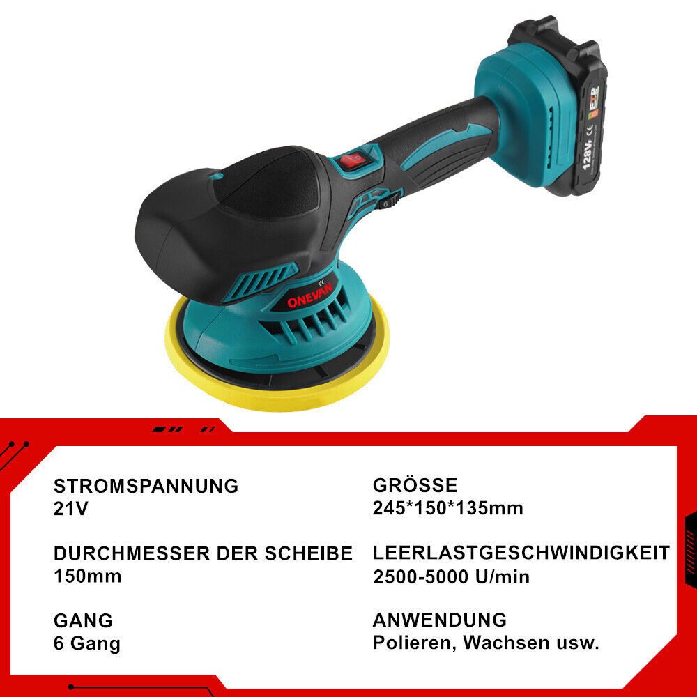 ONEVAN Cordless Polisher 6 Inch Car Polisher Buffer 6 Variable Speed, (with 2 x Batteries, Mini 6 Inch Eccentric Car Polisher Set), with 2 x Batteries, Eccentric Car Polisher Set