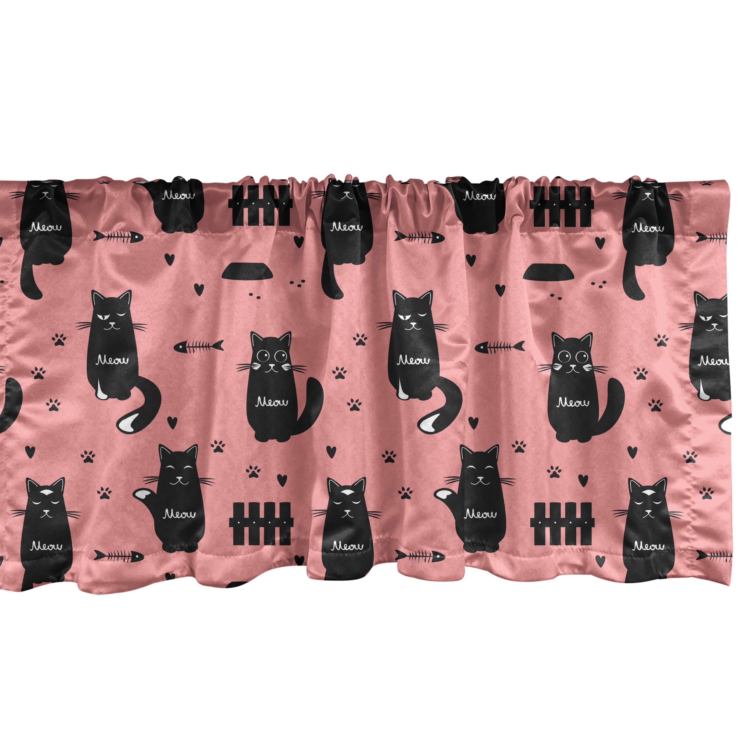 Scheibengardine Vorhang Volant für Küche Schlafzimmer Dekor mit Stangentasche, Abakuhaus, Microfaser, Katze Kitten Silhouette Fisch Paws