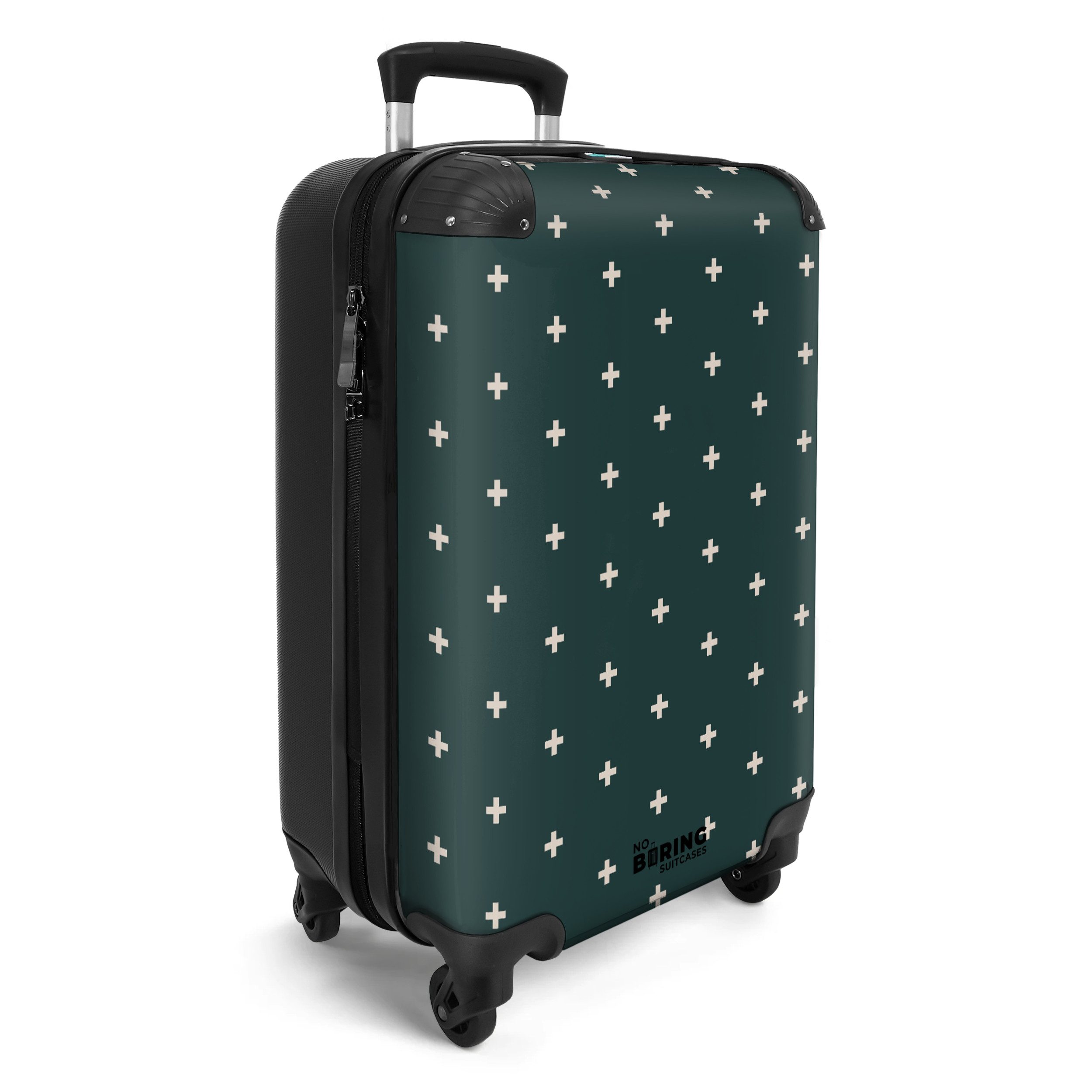 NoBoringSuitcases.com© Hartschalen-Trolley Grün mit weißen Pluszeichen günstig online kaufen