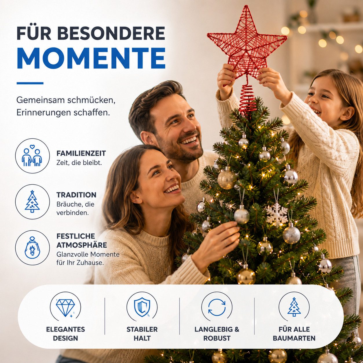MerryXmas Christbaumspitze Christbaumspitze in Sternform zum Aufstecken, Gold, Silber oder Rot – Bild 2 von 5