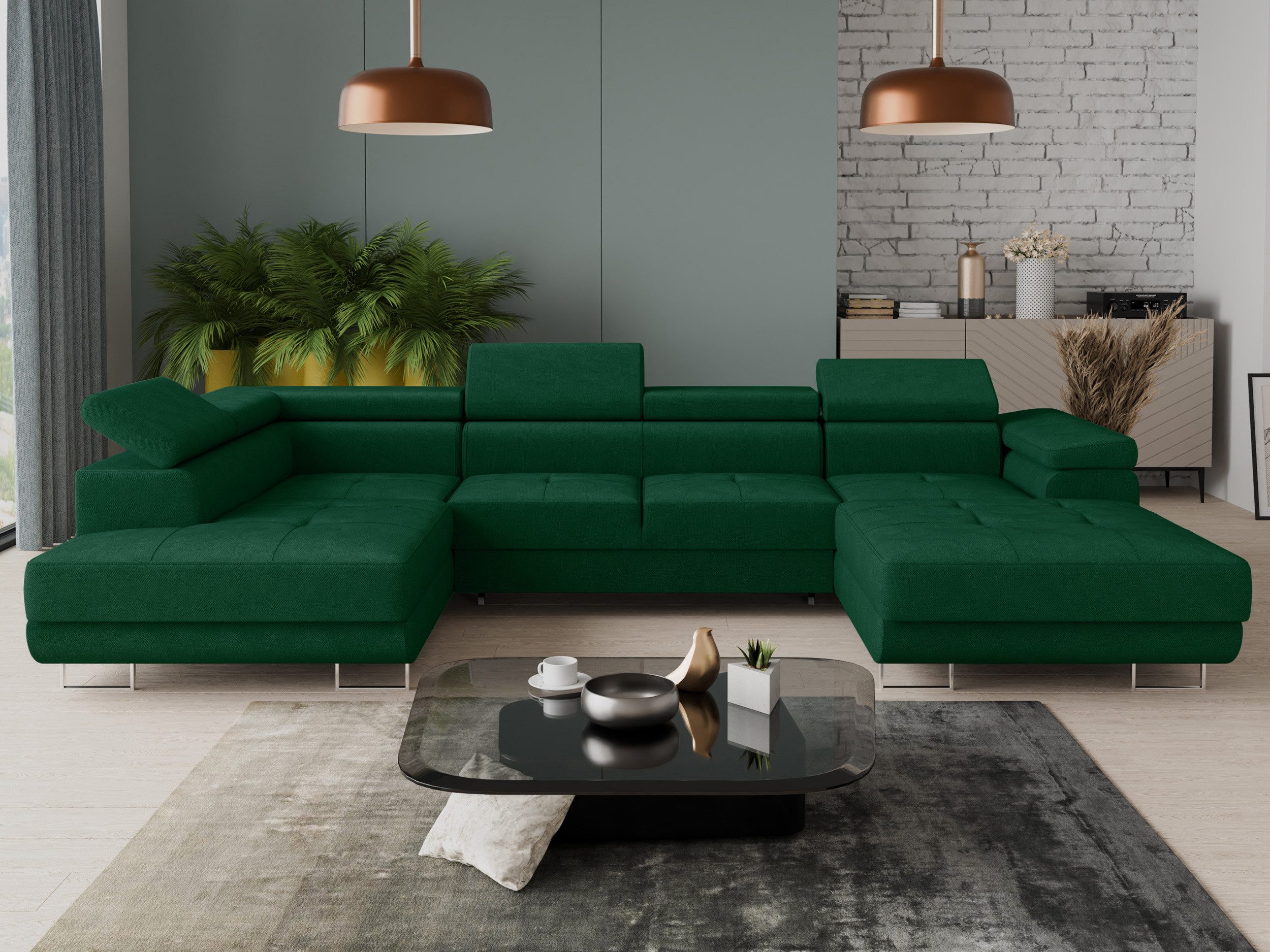 Sofnet Wohnlandschaft Caris U, mit Schlaffunktion und zwei Bettkästen, Ecksofa mit einstellbare Kopfstützen, Schlafsofa, U-form Couch