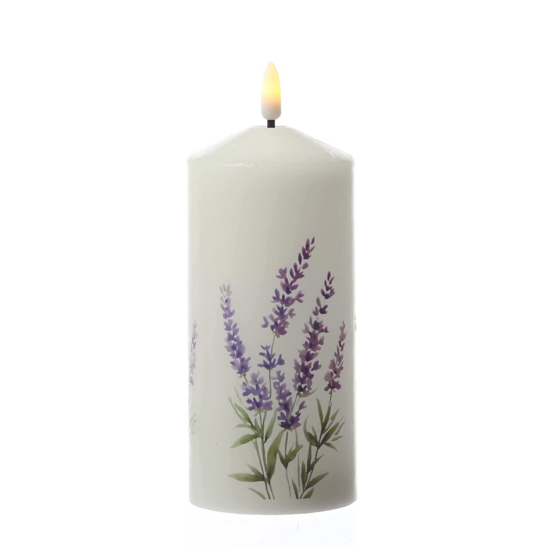 MARELIDA LED-Kerze LED Kerze mit Lavendel Motiv Echtwachskerze 7x18,5cm Batterie Timer, LED Classic, warmweiß (2100K bis 3000K) – Bild 2 von 5