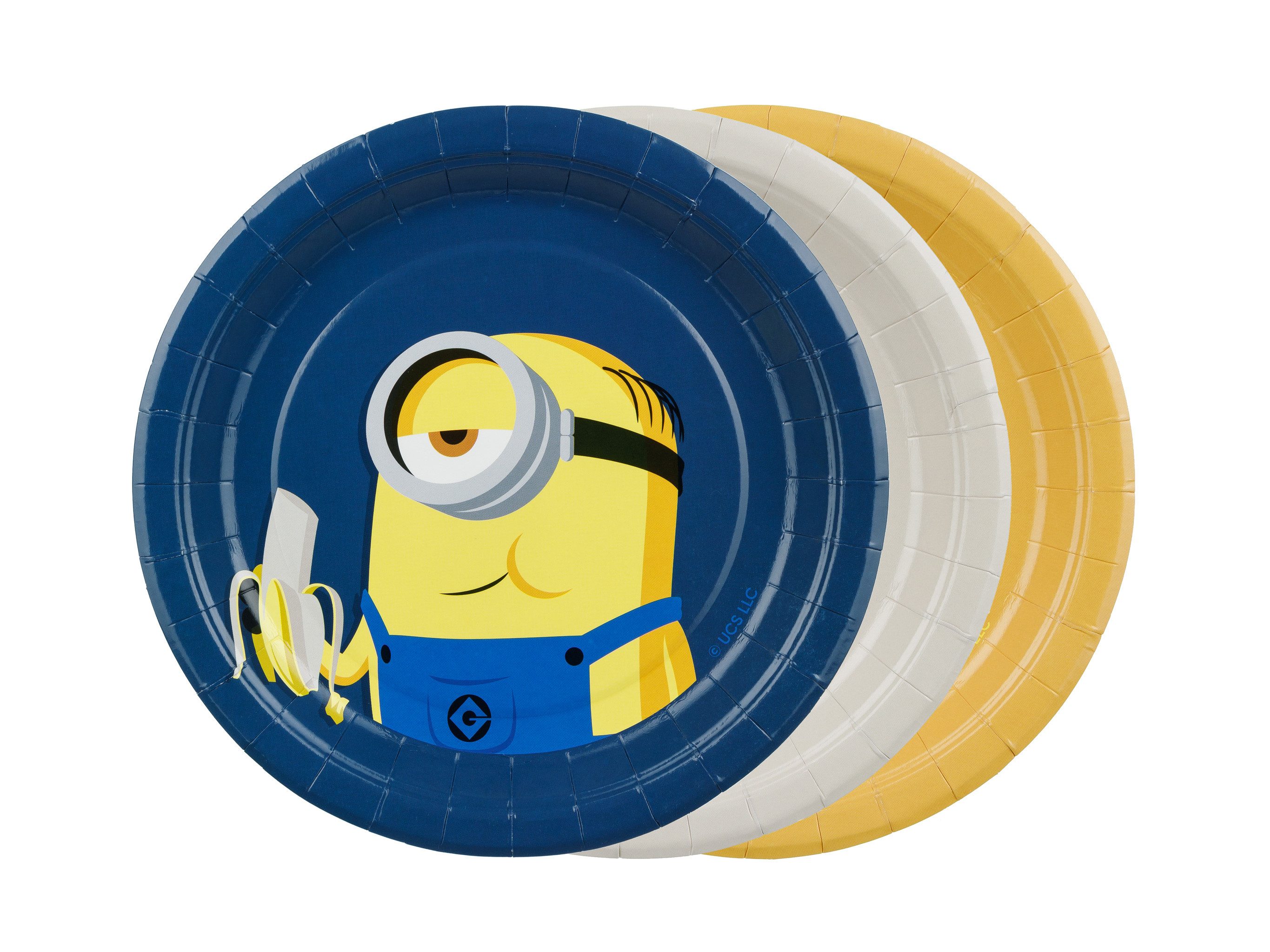 partydeco Pappteller, Pappteller 18cm Minions 6er Set Gelb / Blau / Weiß