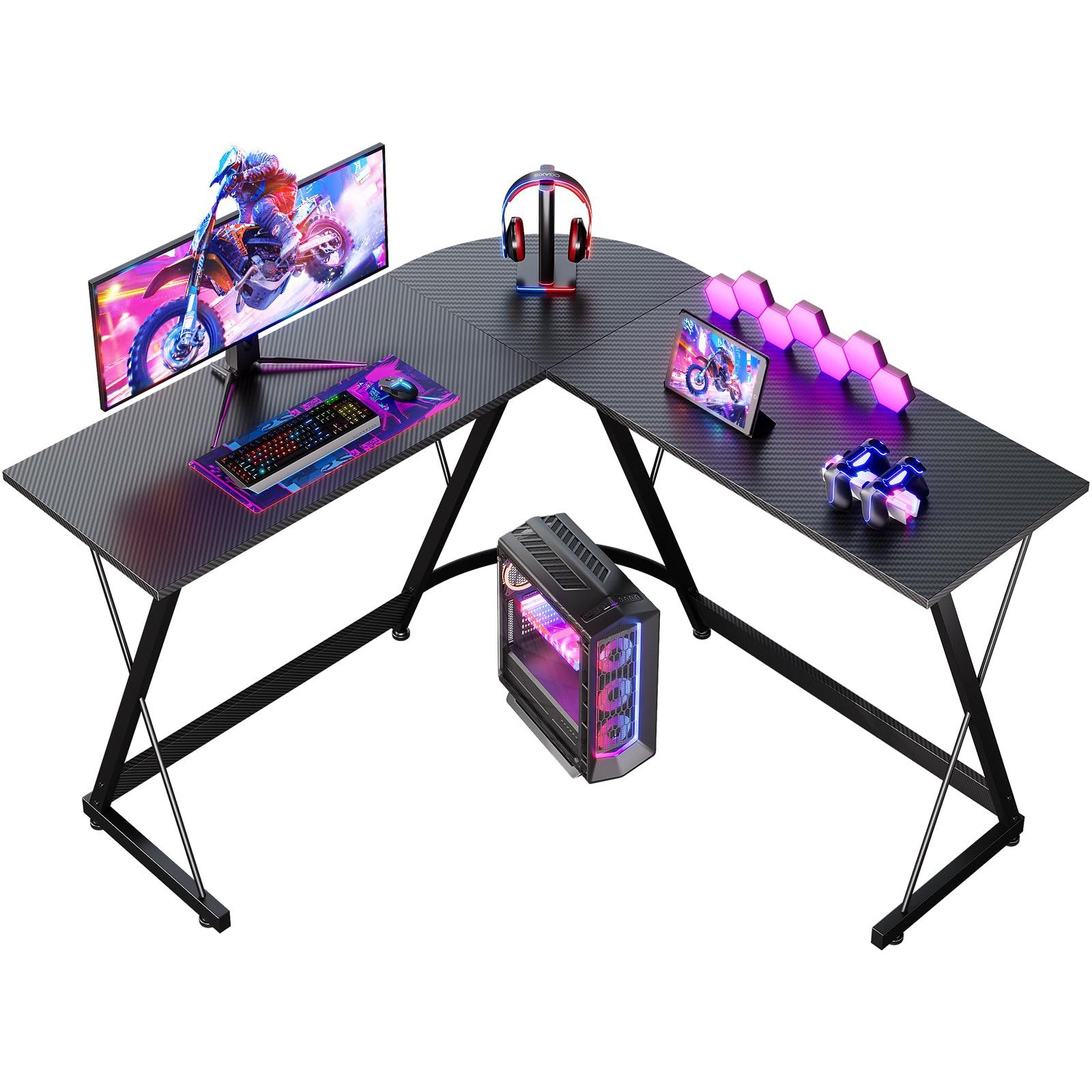 ODK Gamingtisch L Form 120cm – Eckschreibtisch in Kohlefaser Optik (1-St), Platzsparender Computertisch für Büro, Gaming & Streaming