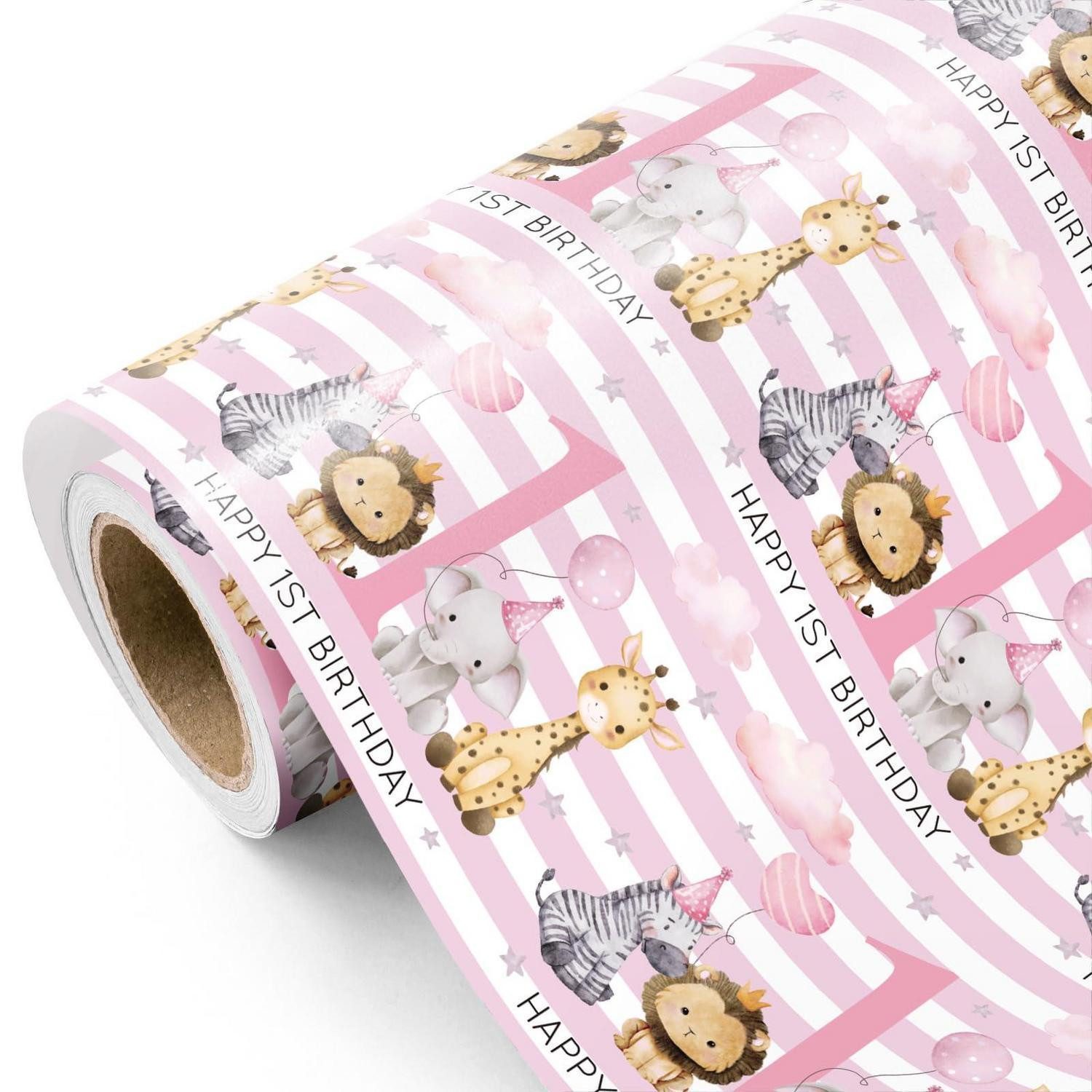 LuxusKollektion Geschenkpapier Geschenkpapier 1. Geburtstag Mädchen Rosa Dschungeltiere