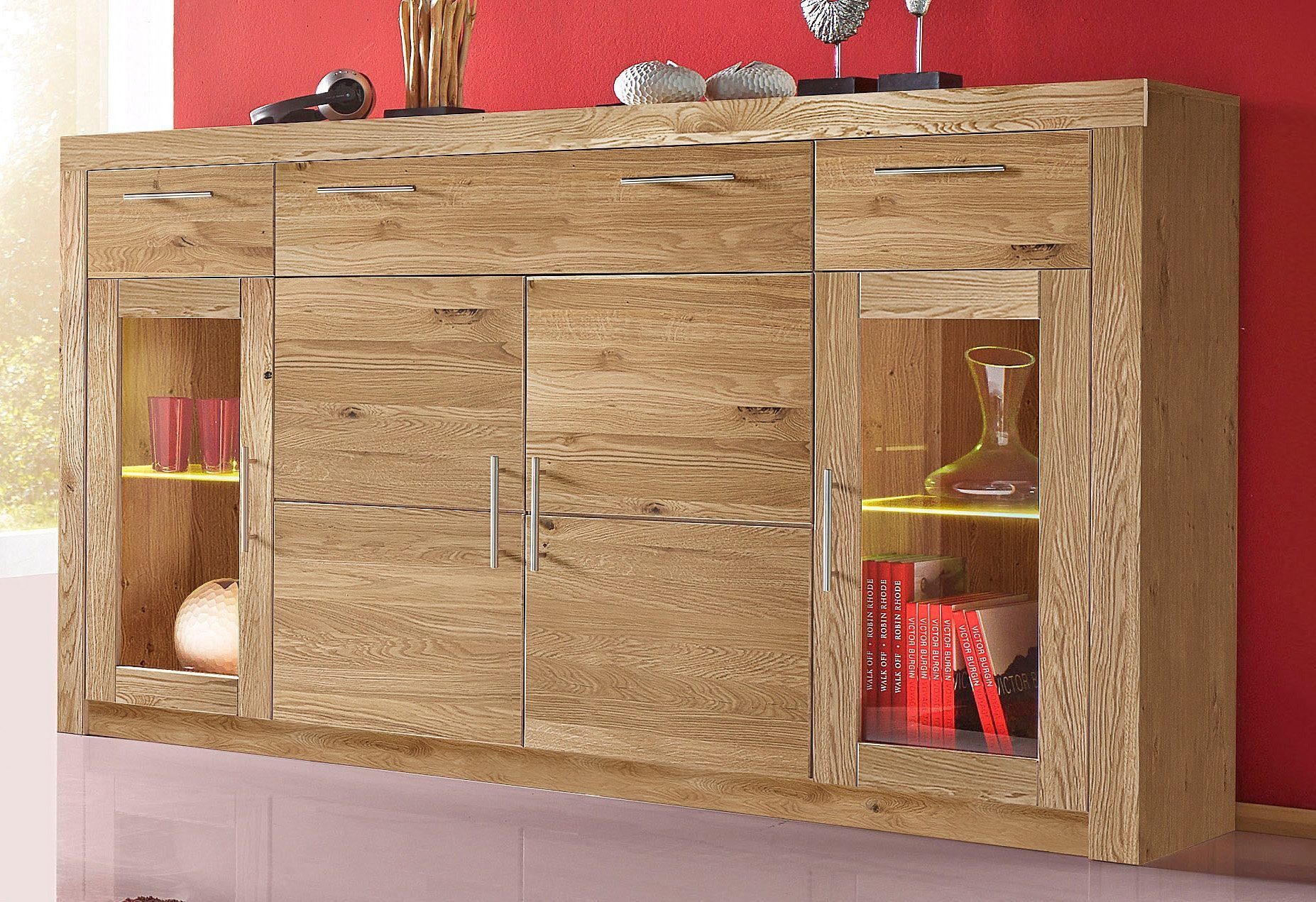 VOGL Möbelfabrik Highboard Toronto, opt. Glastüren, teilmassiv, Rahmenoptik, Made in Germany