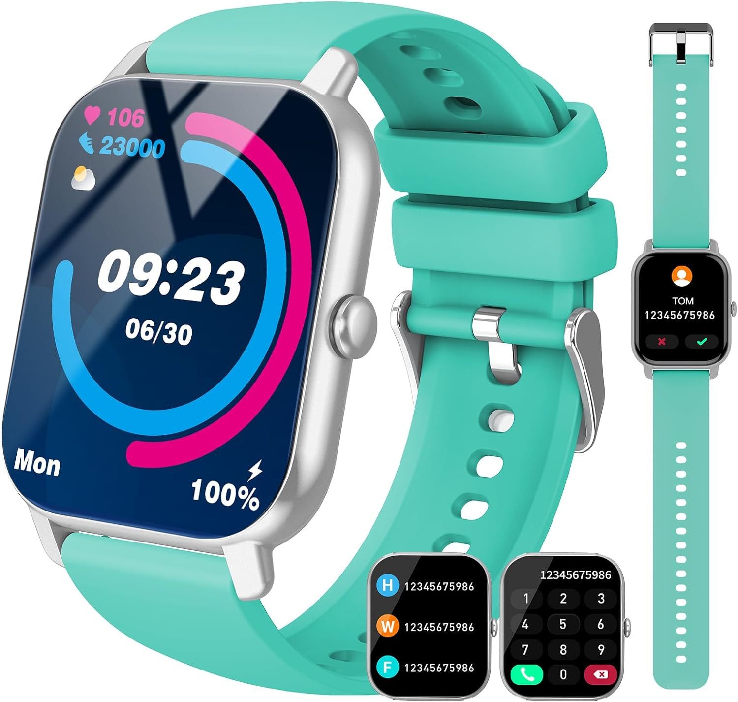 Csasan Damen%27s und Herren%27s Telefonfunktion IP68 Wasserdicht Fitness-Tracker Smartwatch (1,85 Zoll, Android/iOS), mit Puls-Schlaf-Monitor Schrittzähler Bluetooth Anrufe, 112+Sportmodi