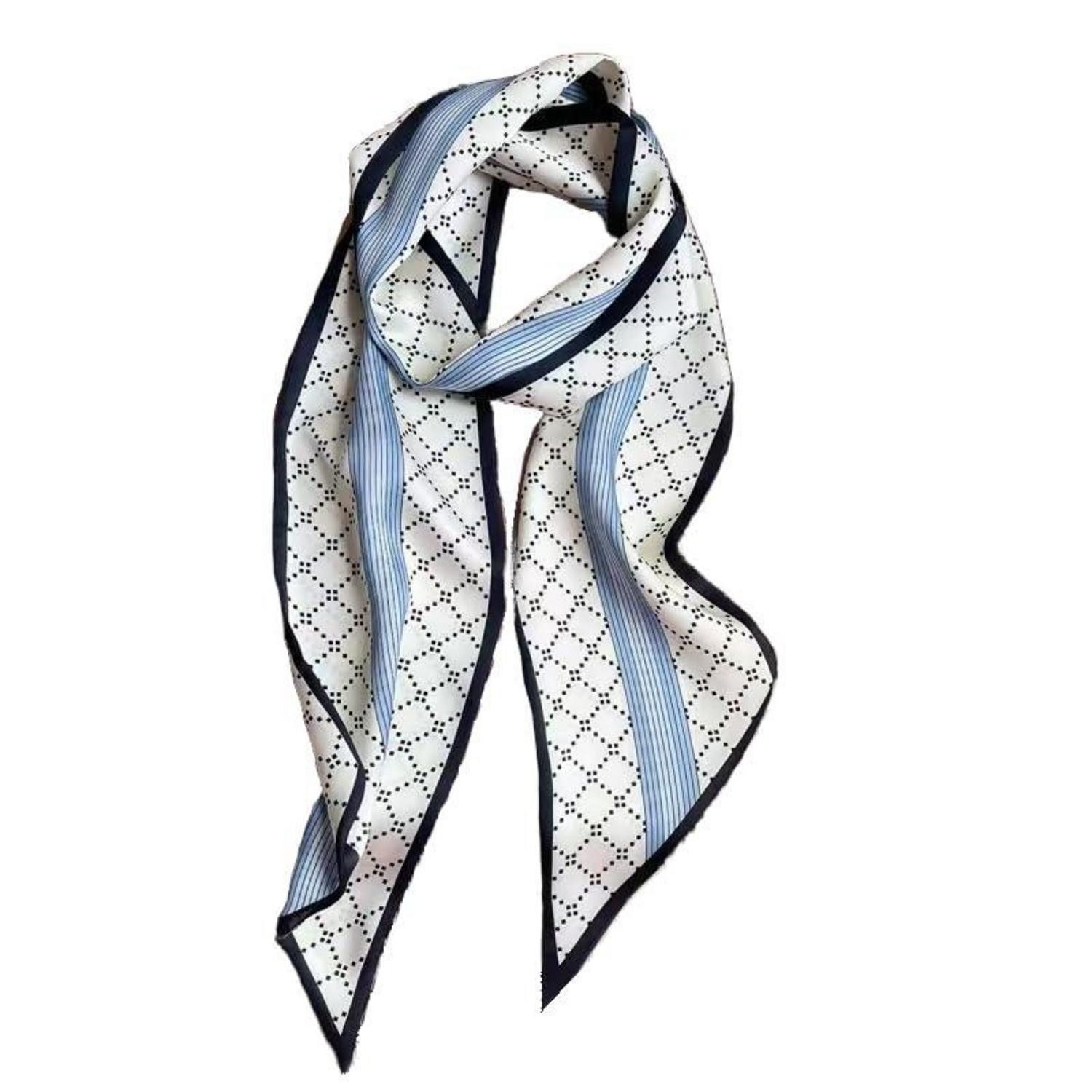 LuxusKollektion Seidenschal Seidenschal 148x13,5 cm Cream/Blue Unisex, (1-St)