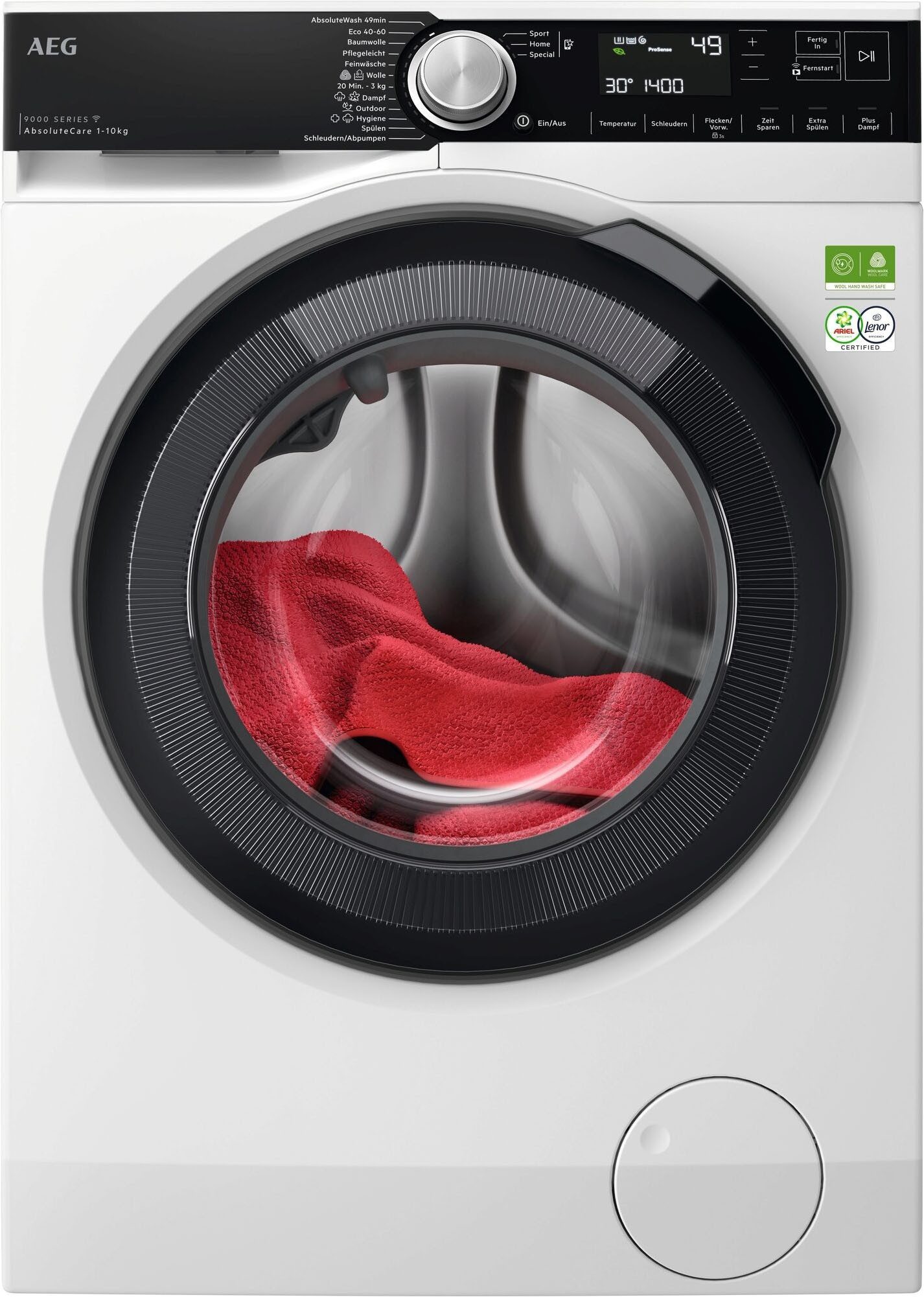 AEG Waschmaschine 9000 LR9WW80400, 10 kg, 1400 U/min, SoftWater: Schützt Farbe und Form durch enthärtetes Wasser bei 30°C